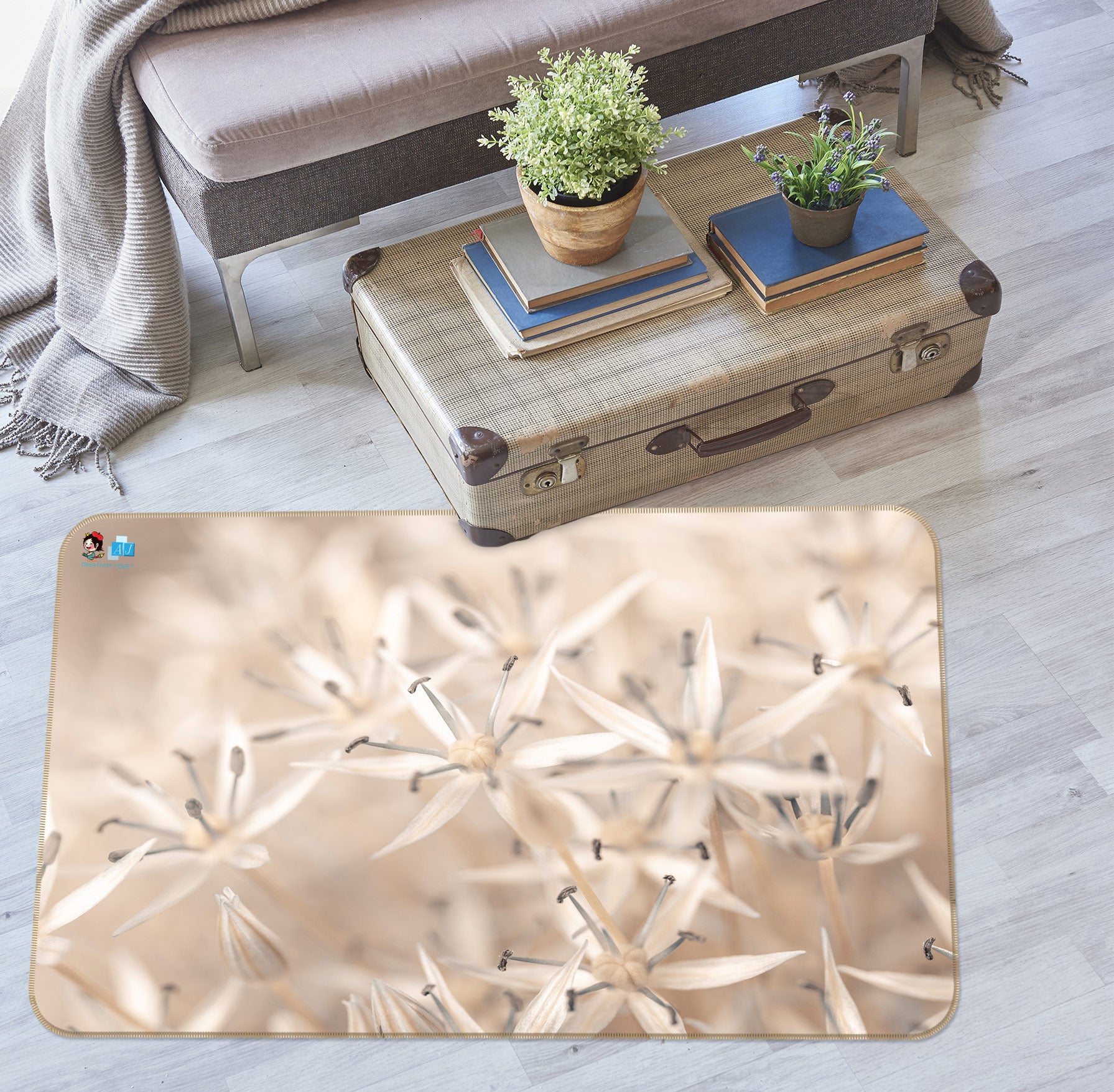 3D Gray Wildflowers 6866 Assaf Frank Rug Non Slip Rug Mat