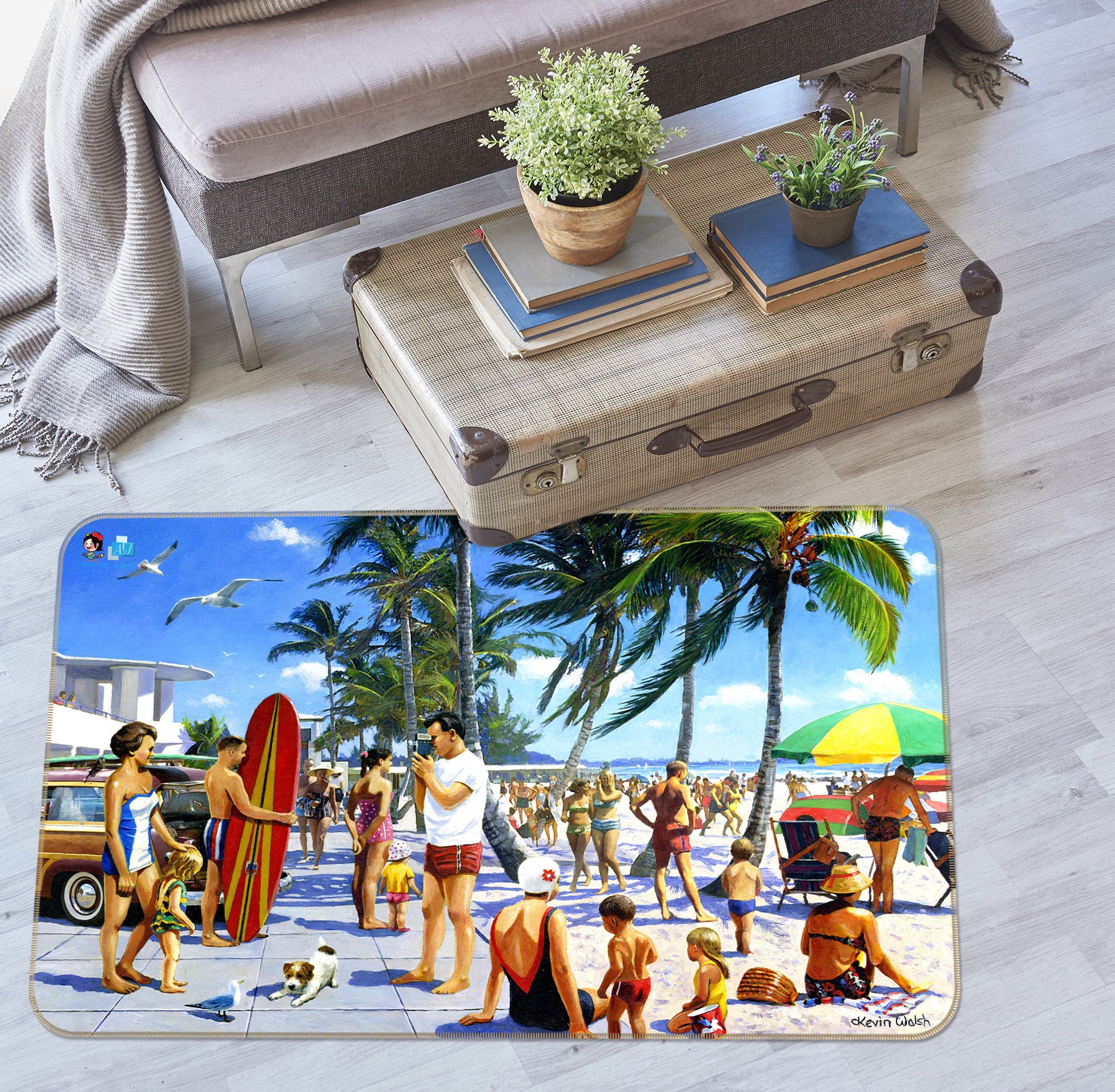 3D Beach People 021 Kevin Walsh Rug Non Slip Rug Mat