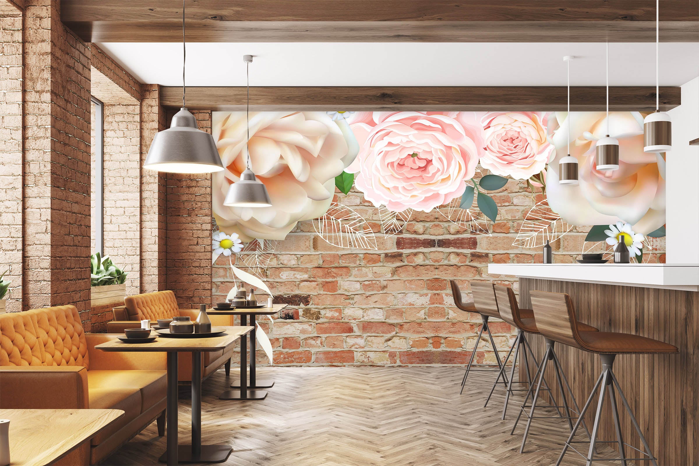 3D Pink Rose 1520 Wall Murals