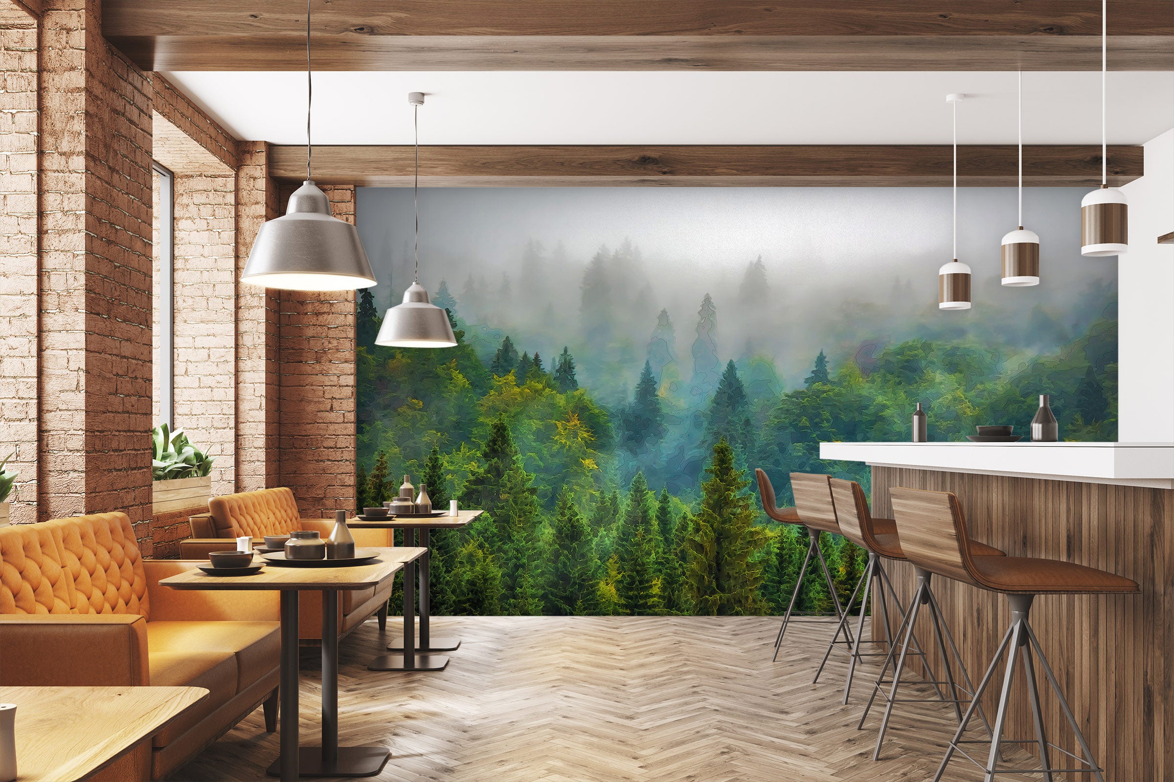 3D Woods Fog 9121 Alius Herb Wall Mural Wall Murals