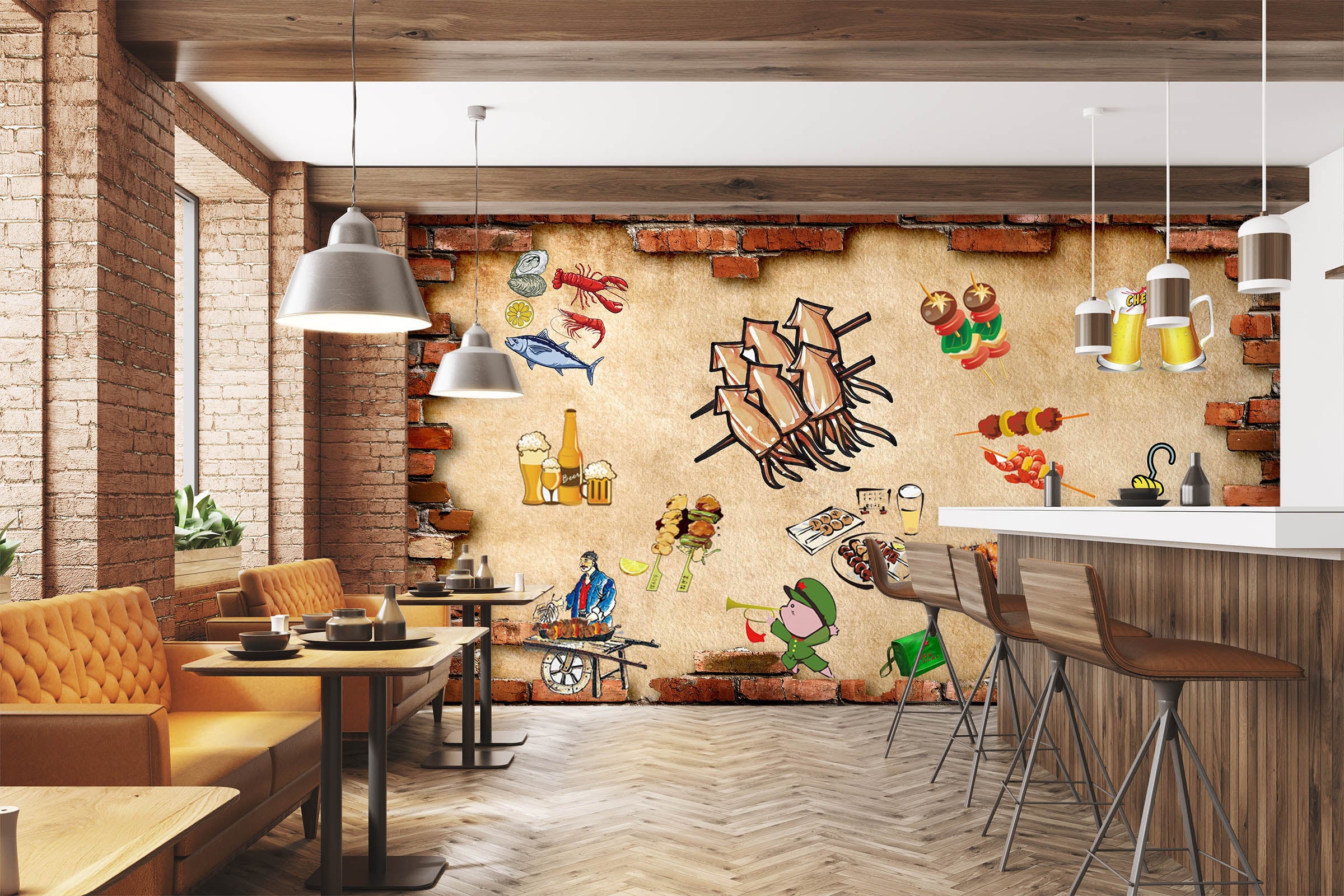 3D Barbecue Beer 3029 Wall Murals