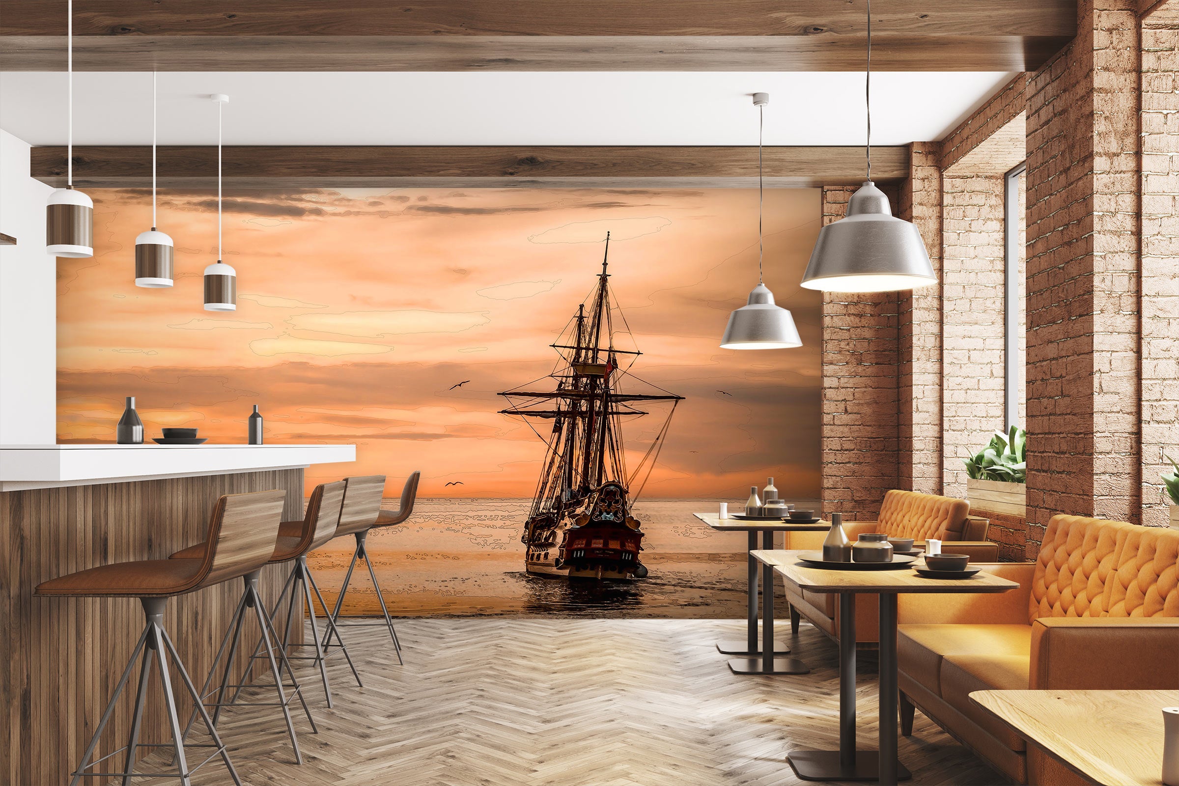 3D Sea Sailboat 9183 Alius Herb Wall Mural Wall Murals