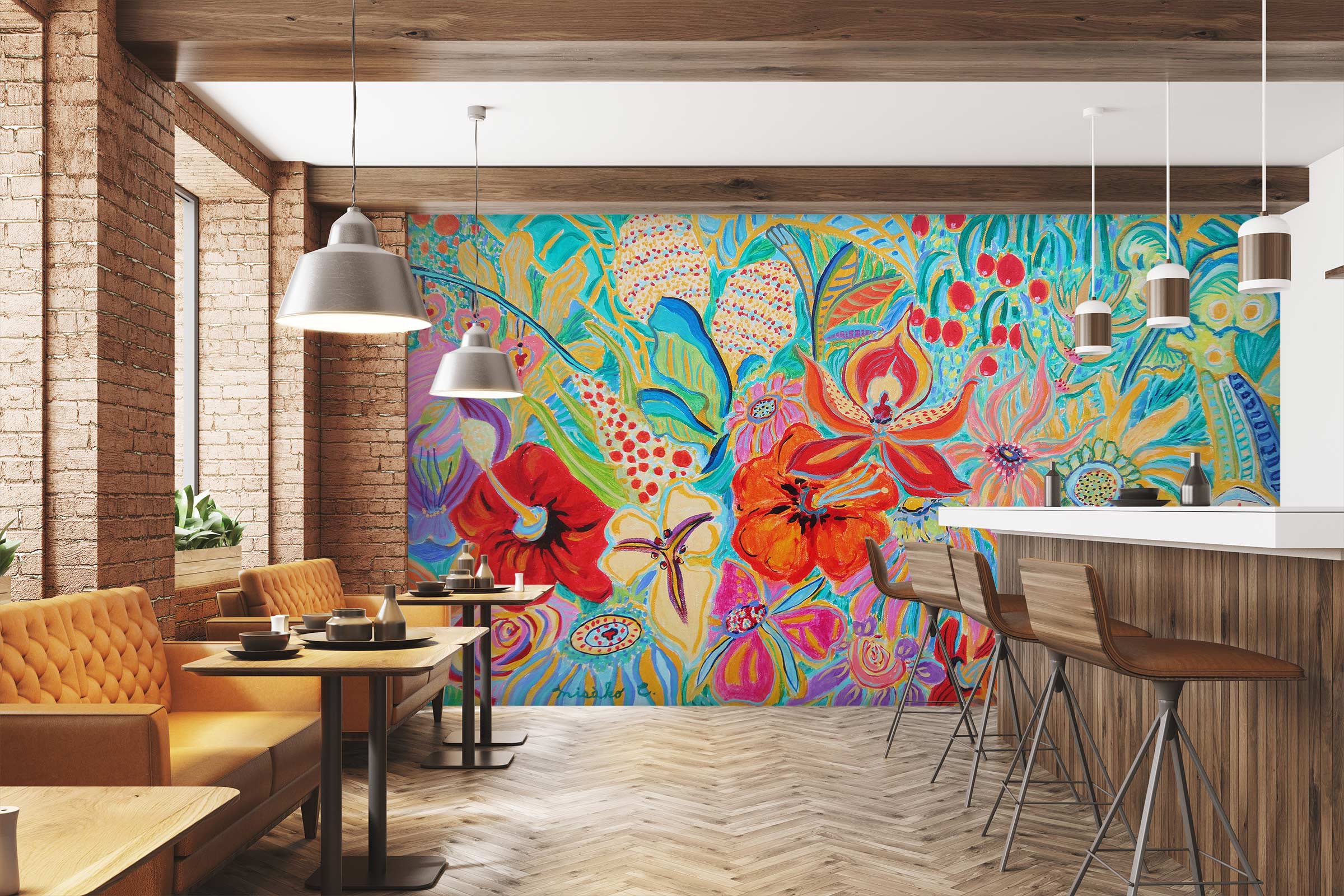 3D Flowers Graffiti 12163 Misako Chida Wall Mural Wall Murals