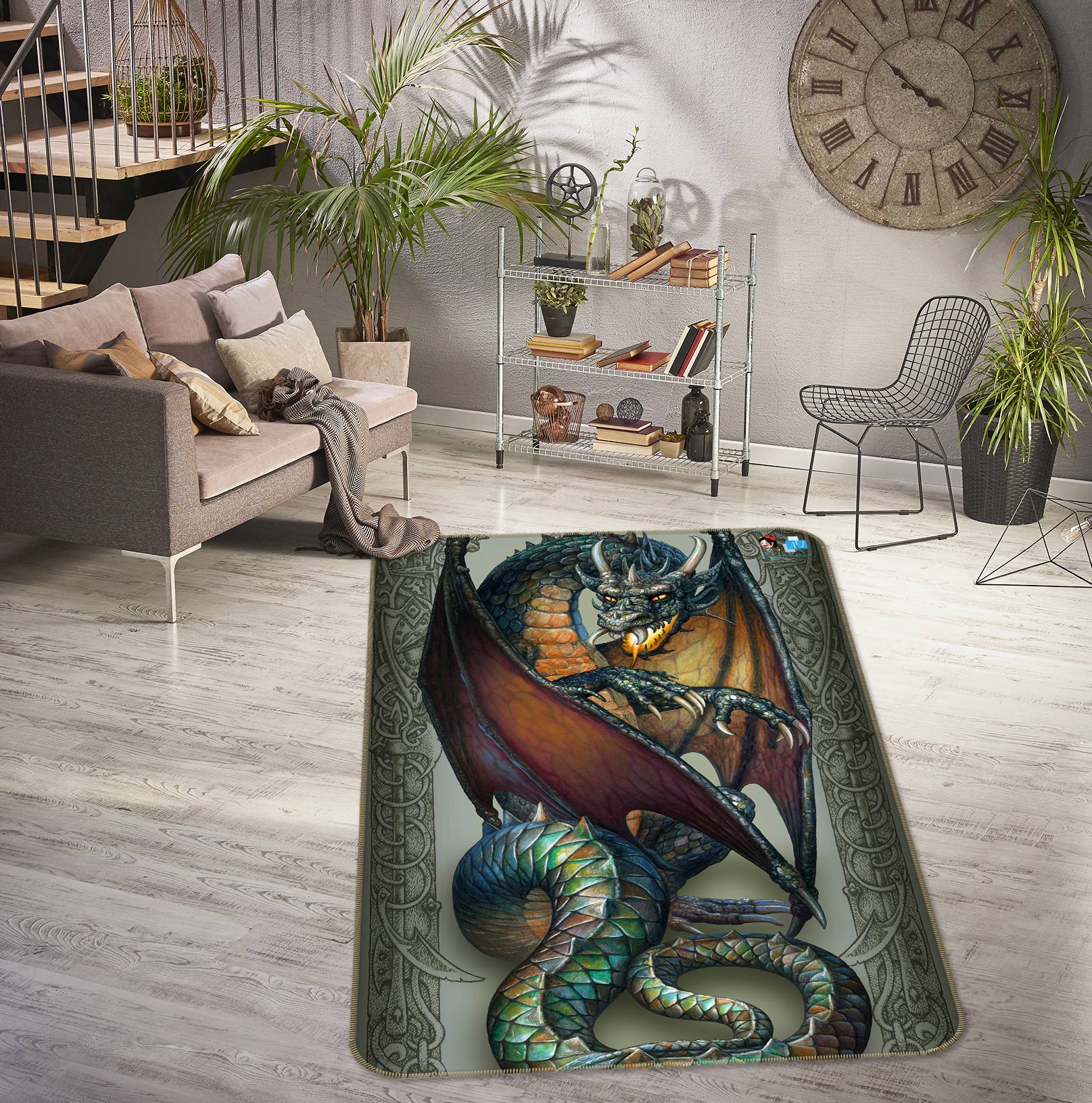 3D Green Dragon 5187 Ciruelo Rug Non Slip Rug Mat