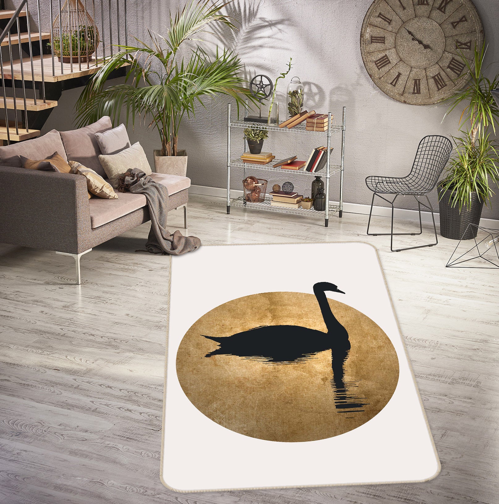 3D Black Swan 1125 Boris Draschoff Rug Non Slip Rug Mat