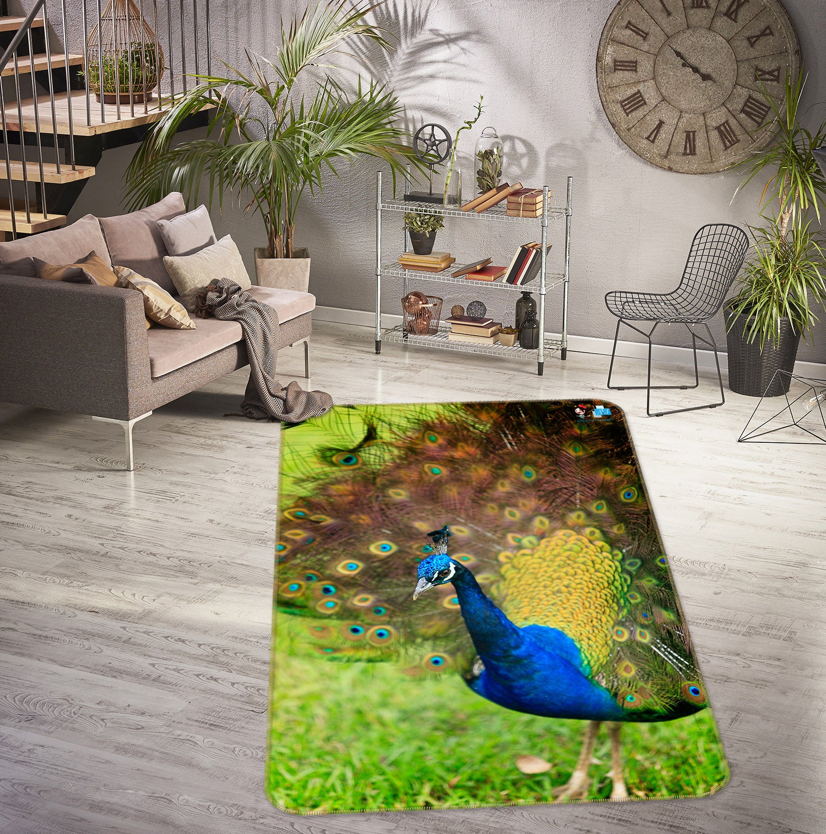 3D Peacock 62066 Kathy Barefield Rug Non Slip Rug Mat