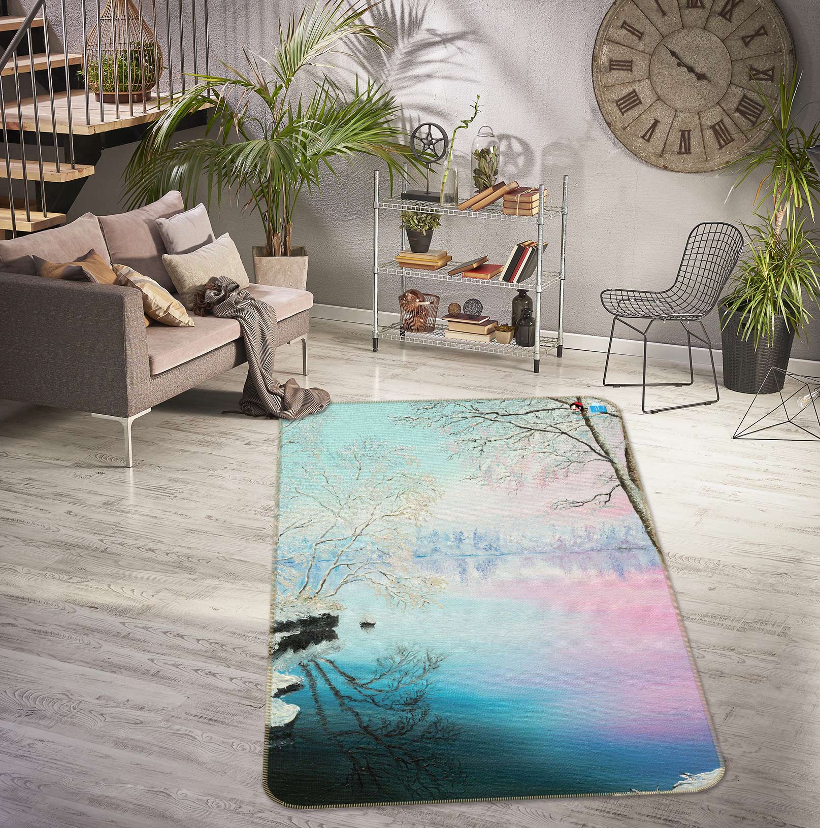 3D Snow Tree Ice Lake 18109 Marina Zotova Rug Non Slip Rug Mat