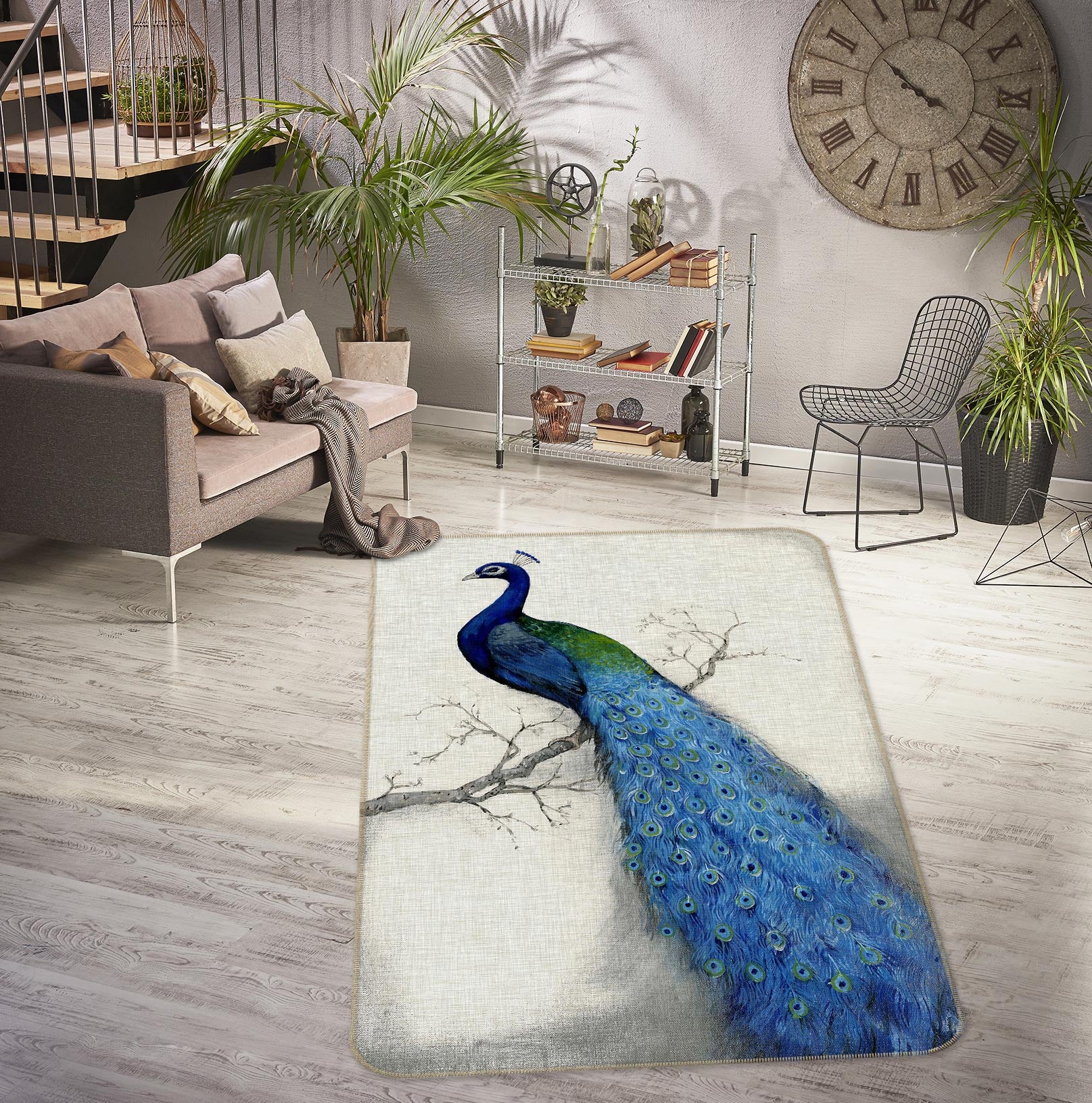 3D Blue Peacock 76107 Non Slip Rug Mat