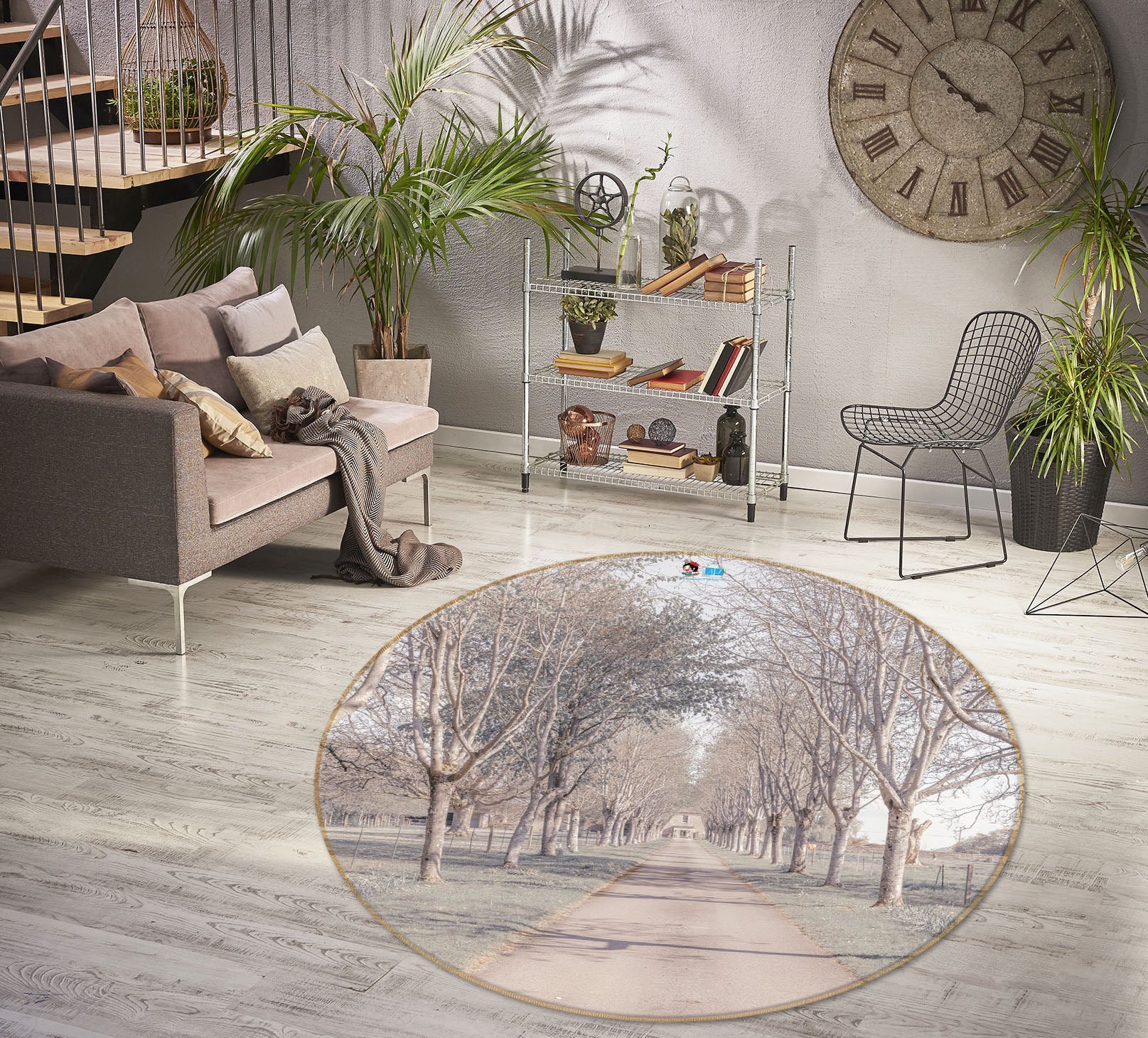 3D White Woods 7399 Assaf Frank Rug Round Non Slip Rug Mat