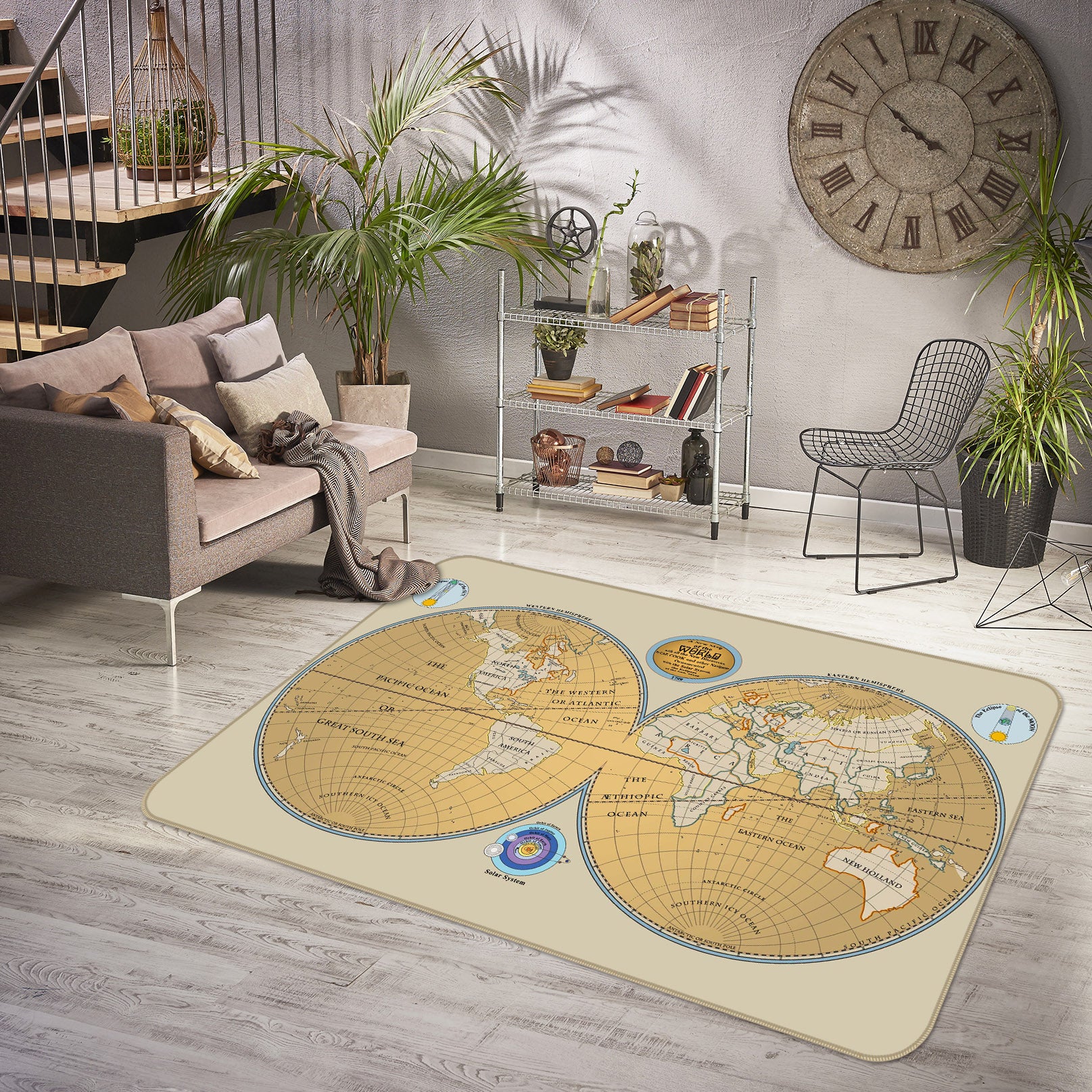 3D Yellow Circle 248 World Map Non Slip Rug Mat