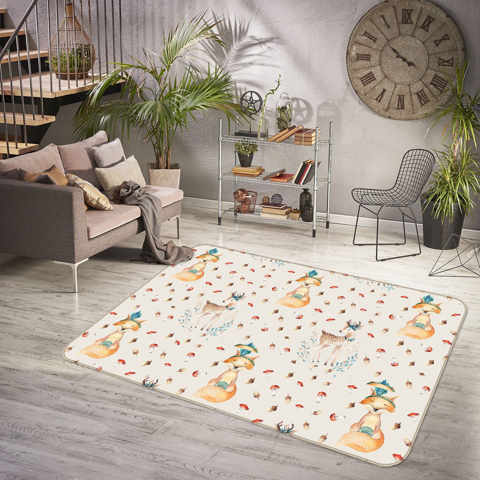 3D Sika Deer Fox 018 Uta Naumann Rug Non Slip Rug Mat