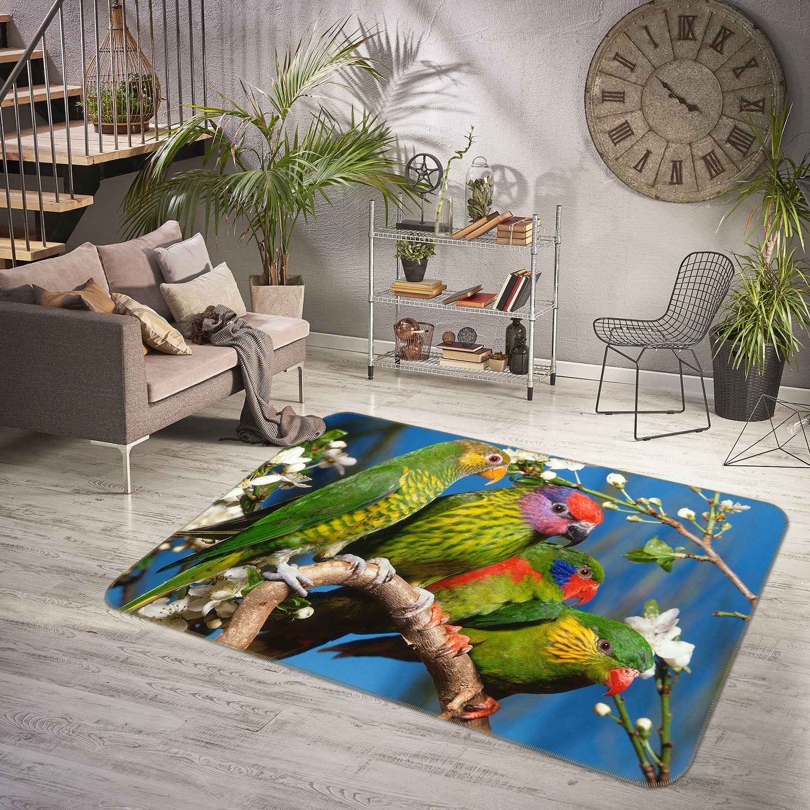 3D Branches Parrot Bird 68227 Animal Non Slip Rug Mat