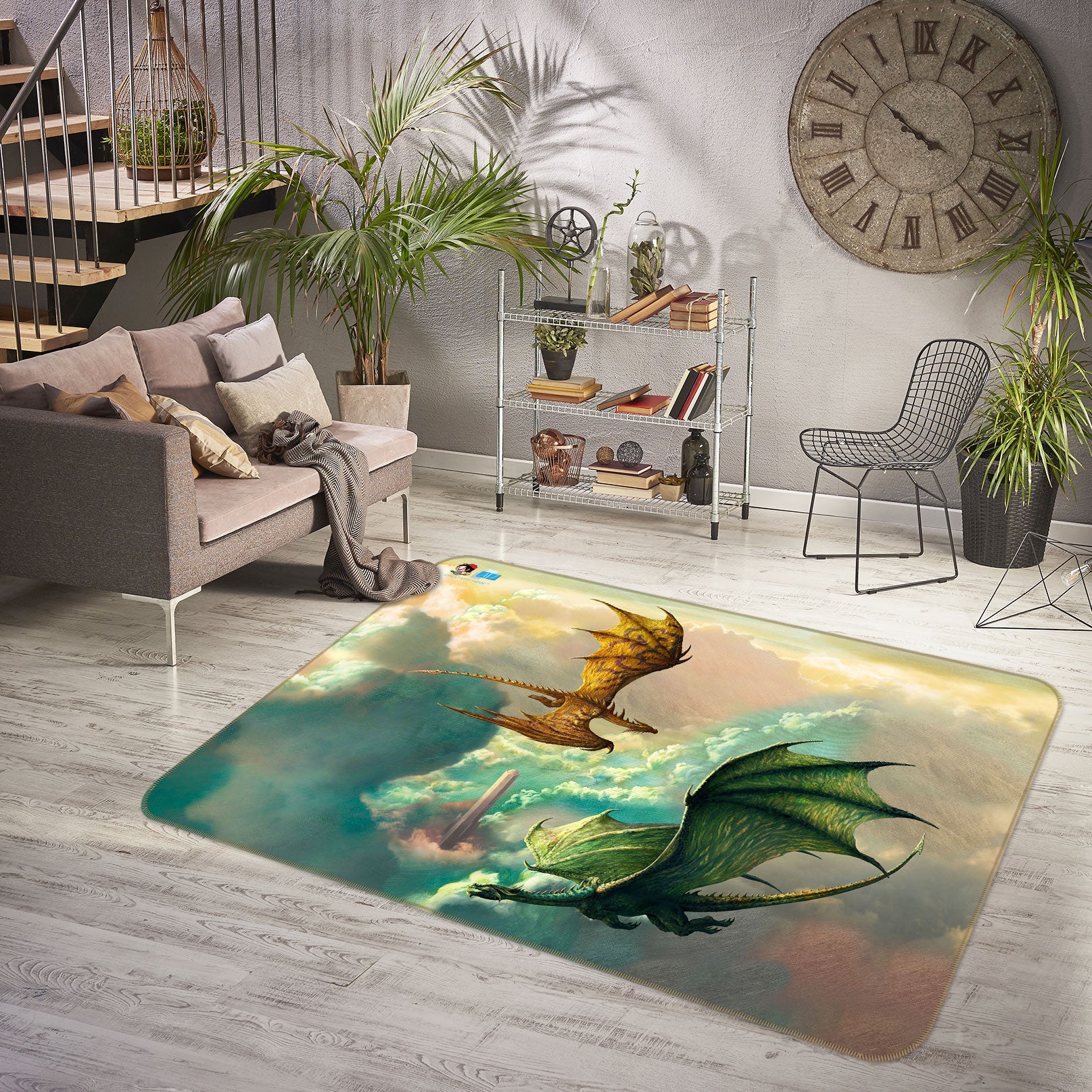 3D Dragon Cloud 5178 Ciruelo Rug Non Slip Rug Mat