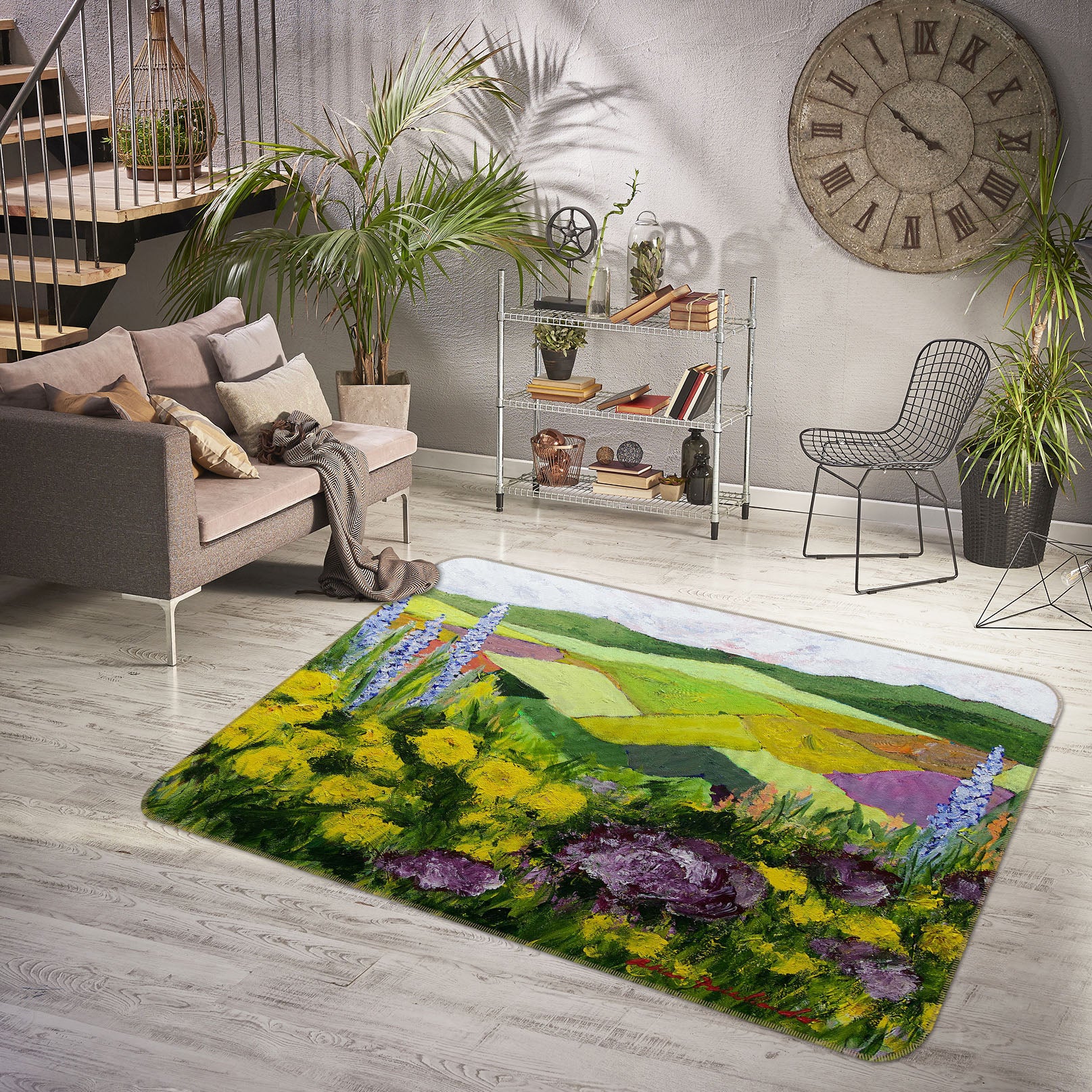 3D Flower Field 1095 Allan P. Friedlander Rug Non Slip Rug Mat