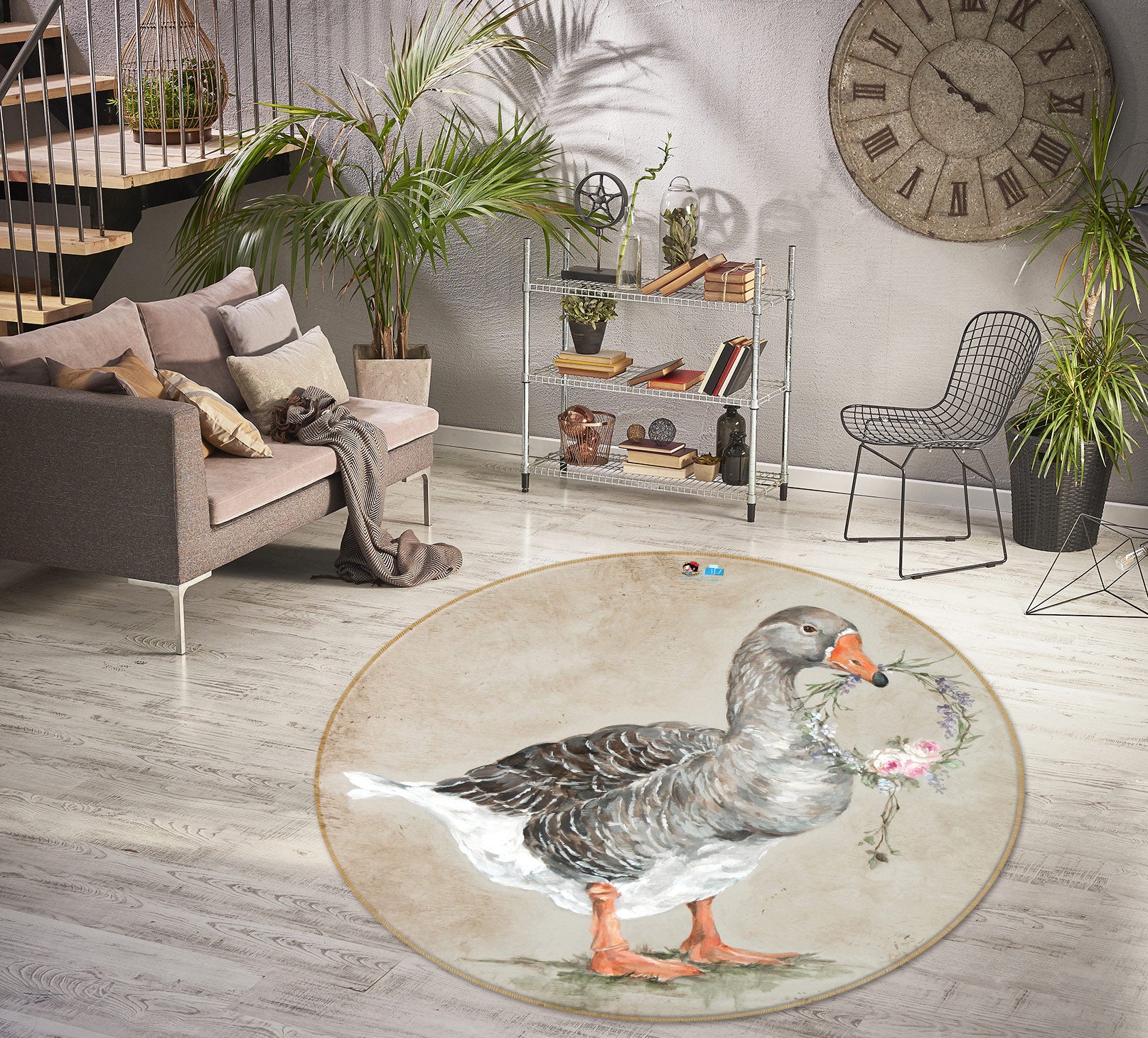 3D Wreath Duck 1163 Debi Coules Rug Round Non Slip Rug Mat