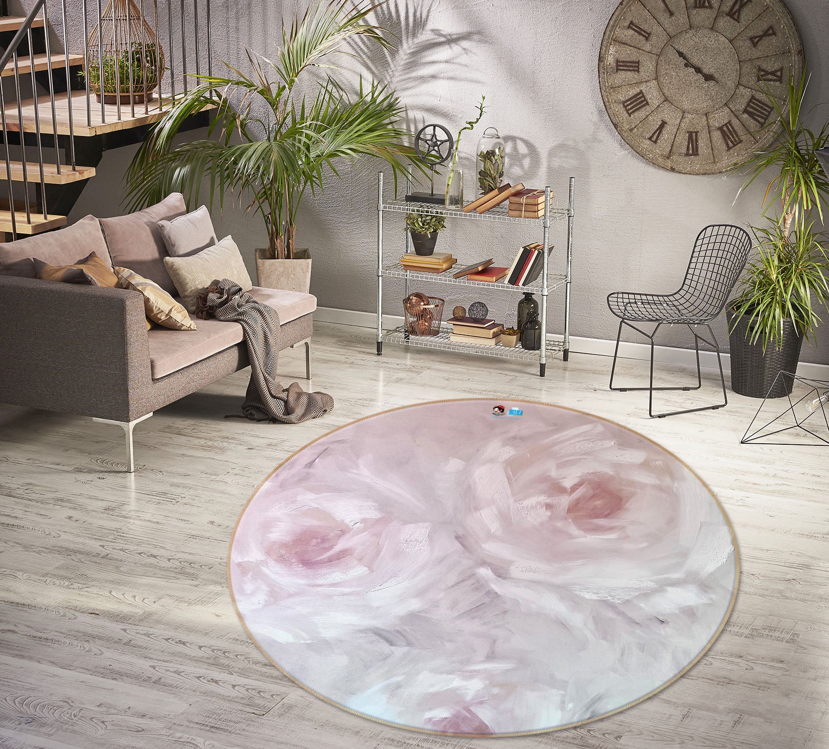 3D Light Pink Flowers 3908 Skromova Marina Rug Round Non Slip Rug Mat