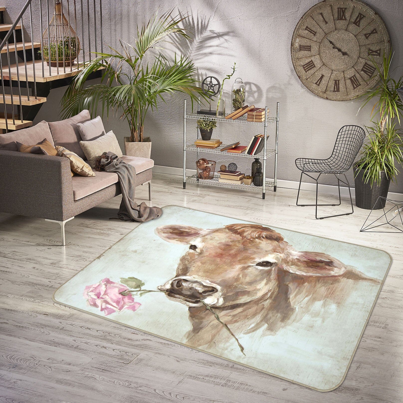 3D Cow Rose 1002 Debi Coules Rug Non Slip Rug Mat Mat AJ Creativity Home 