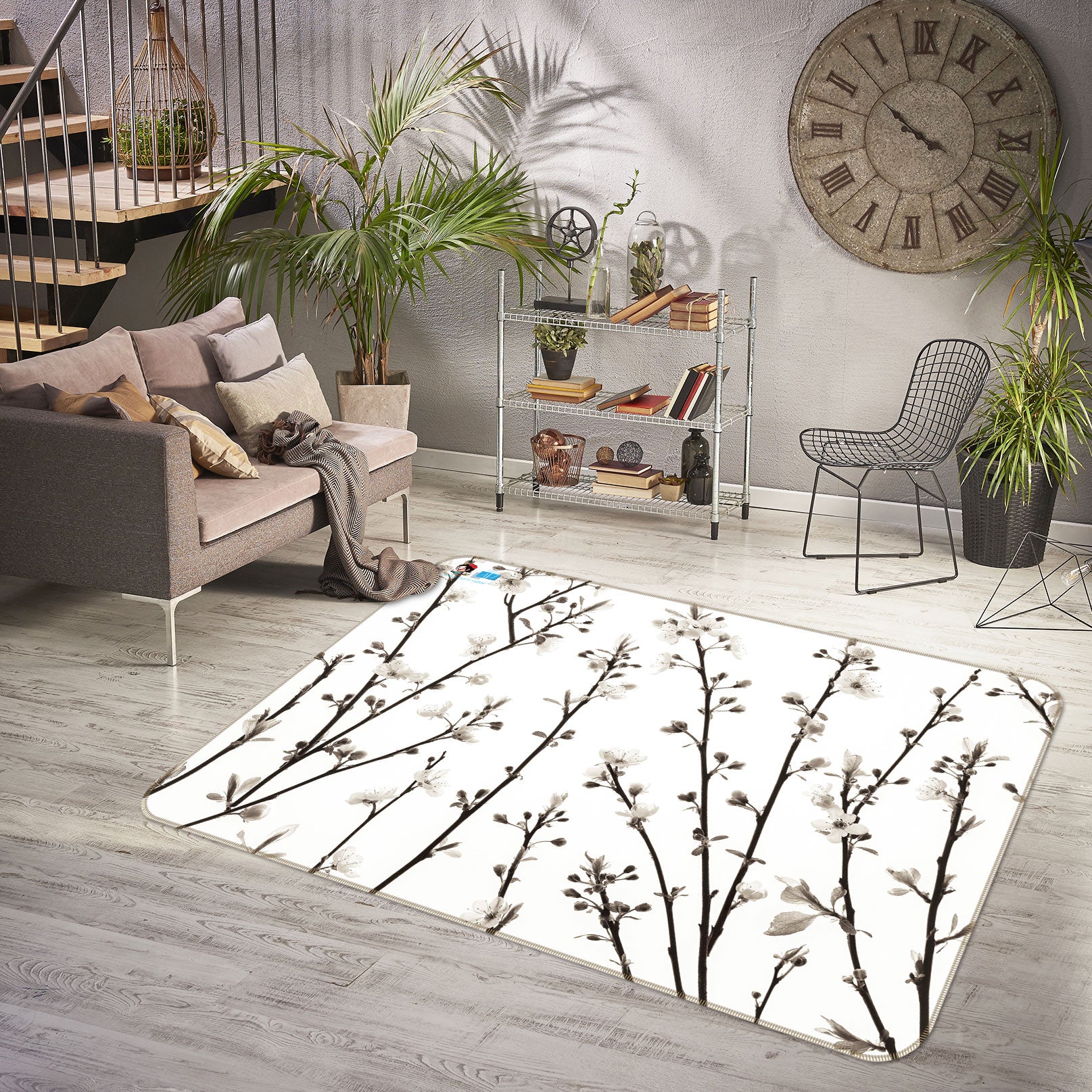 3D White Flower Branch 6803 Assaf Frank Rug Non Slip Rug Mat