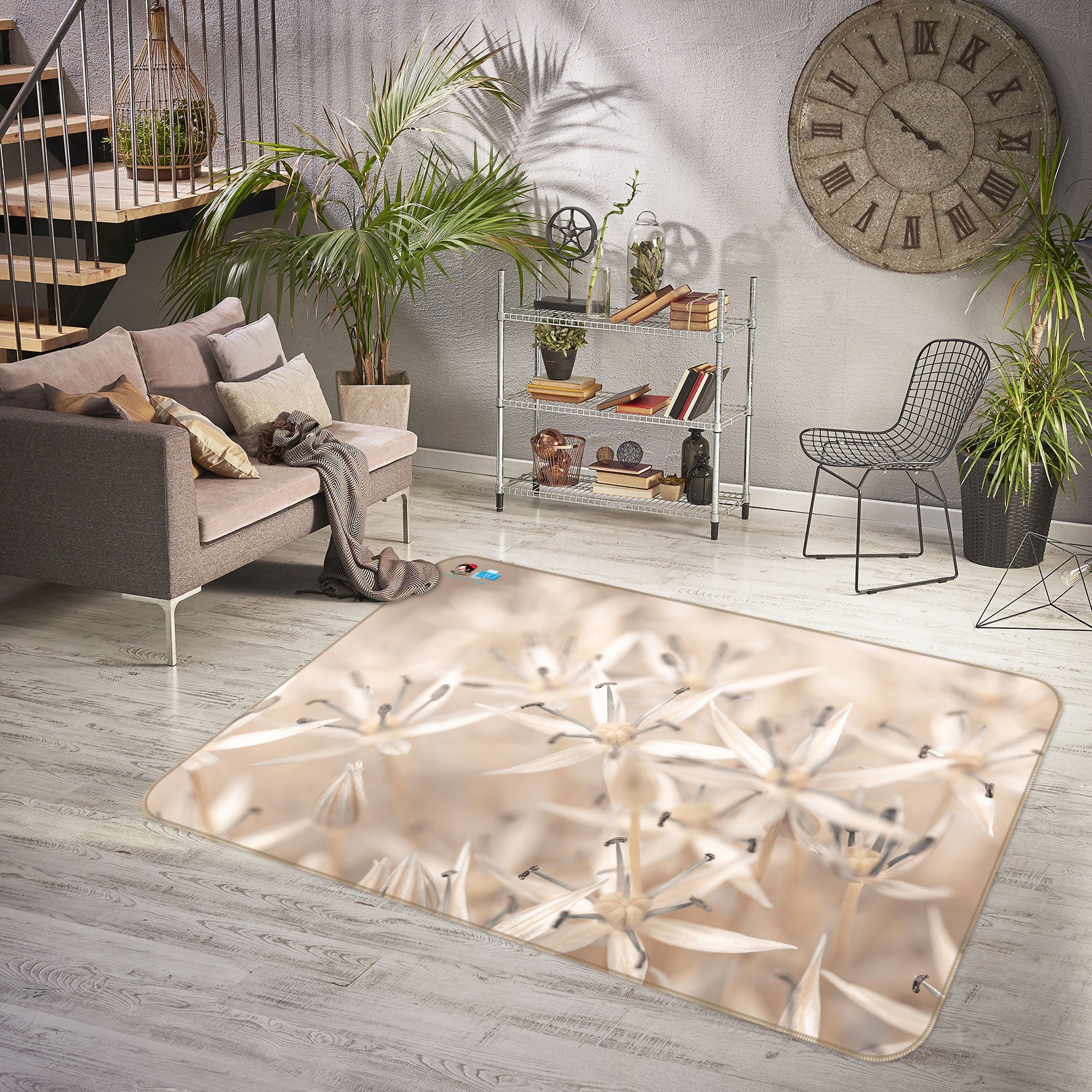 3D Gray Wildflowers 6866 Assaf Frank Rug Non Slip Rug Mat