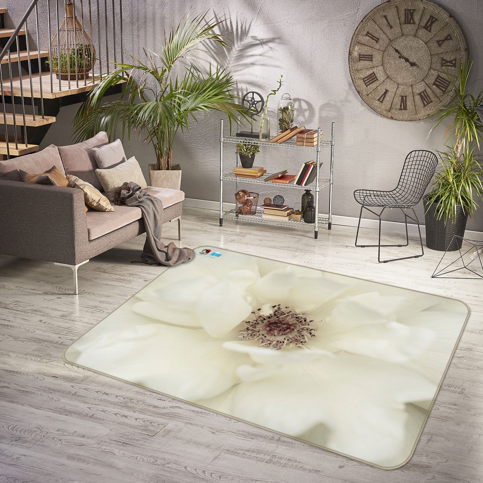 3D White Flower 6899 Assaf Frank Rug Non Slip Rug Mat