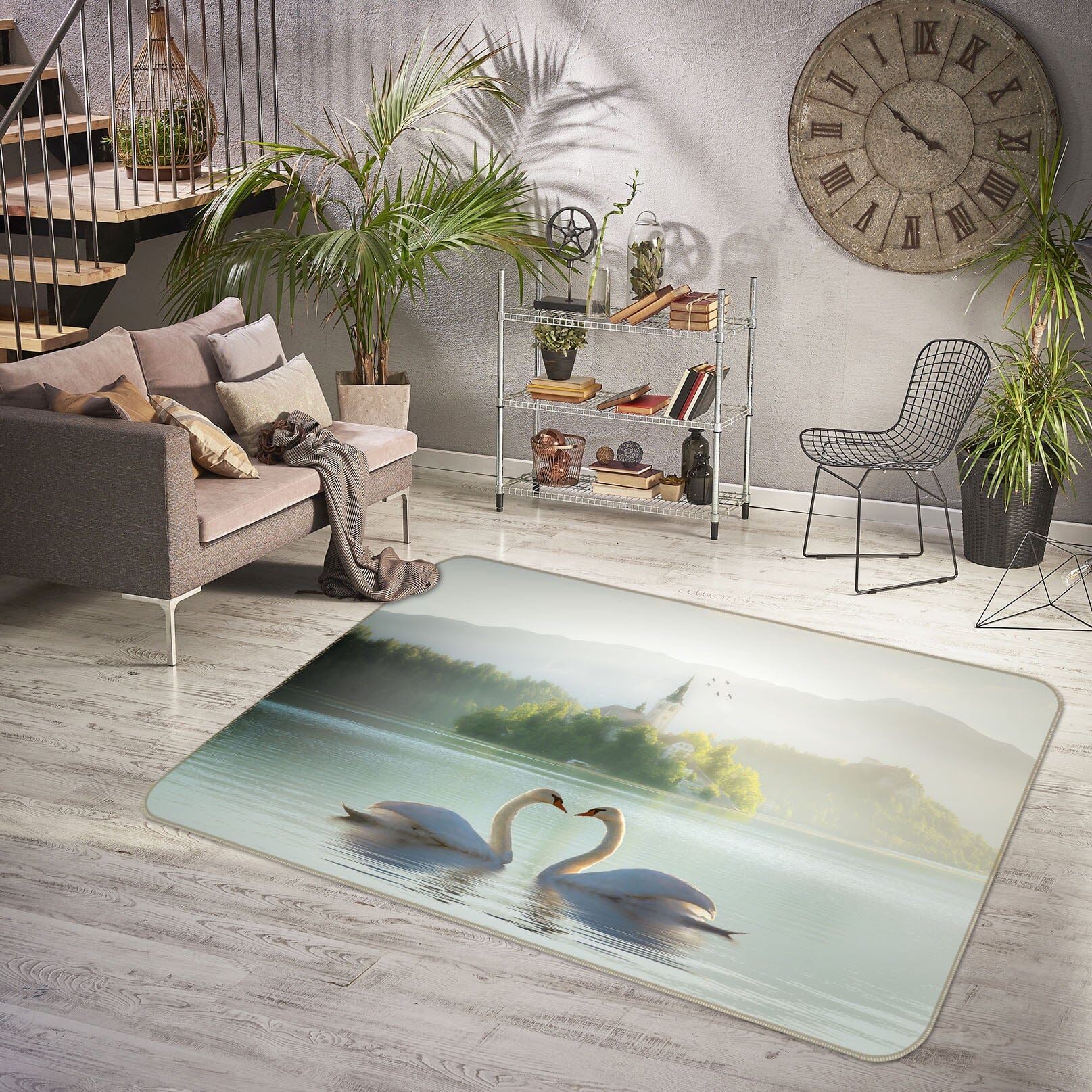 3D Swan Lake 1074 Marco Carmassi Rug Non Slip Rug Mat Mat AJ Creativity Home 