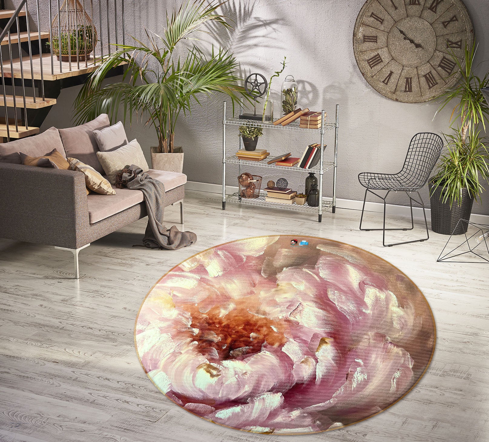 3D Painted Flowers 3903 Skromova Marina Rug Round Non Slip Rug Mat