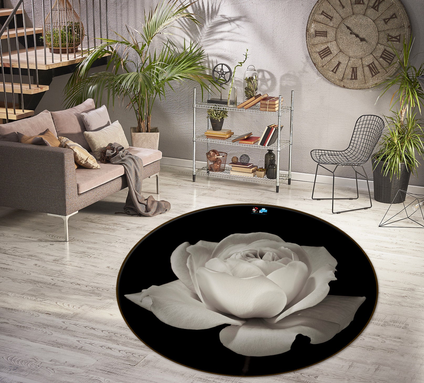 3D Elegant Rose 7508 Assaf Frank Rug Round Non Slip Rug Mat