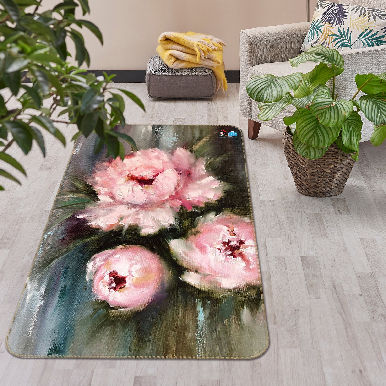 3D Pink Flower 1298 Skromova Marina Rug Non Slip Rug Mat