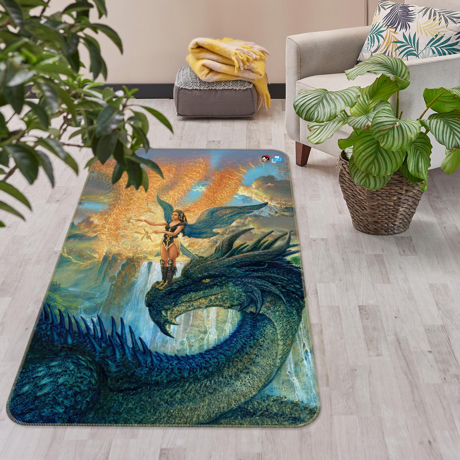 3D Dragon Elf Girl 6050 Ciruelo Rug Non Slip Rug Mat