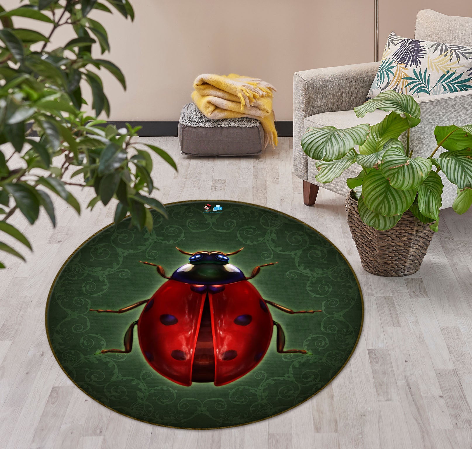 3D Red Insect 8908 Brigid Ashwood Rug Round Non Slip Rug Mat