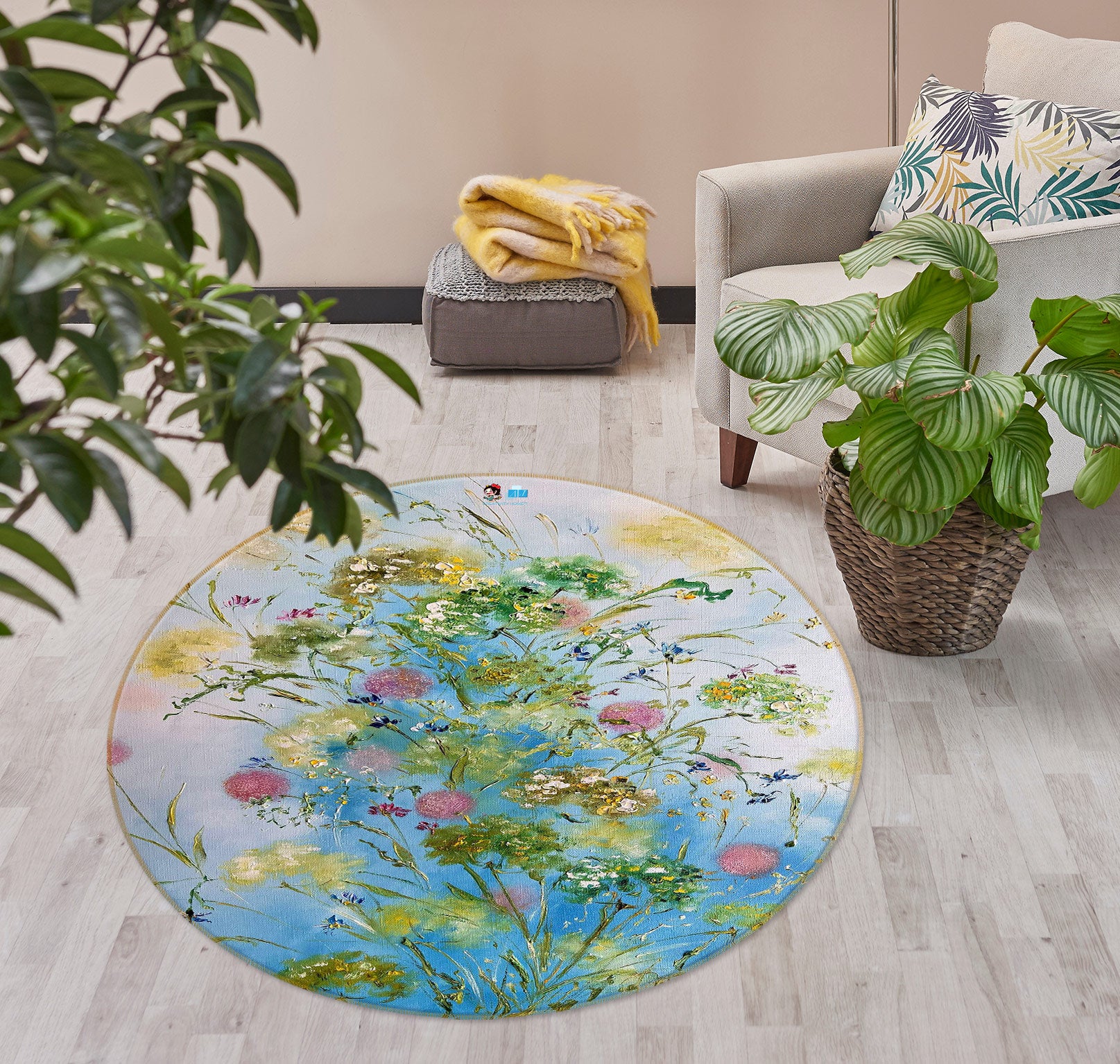 3D Green Flower Ball 817 Skromova Marina Rug Round Non Slip Rug Mat