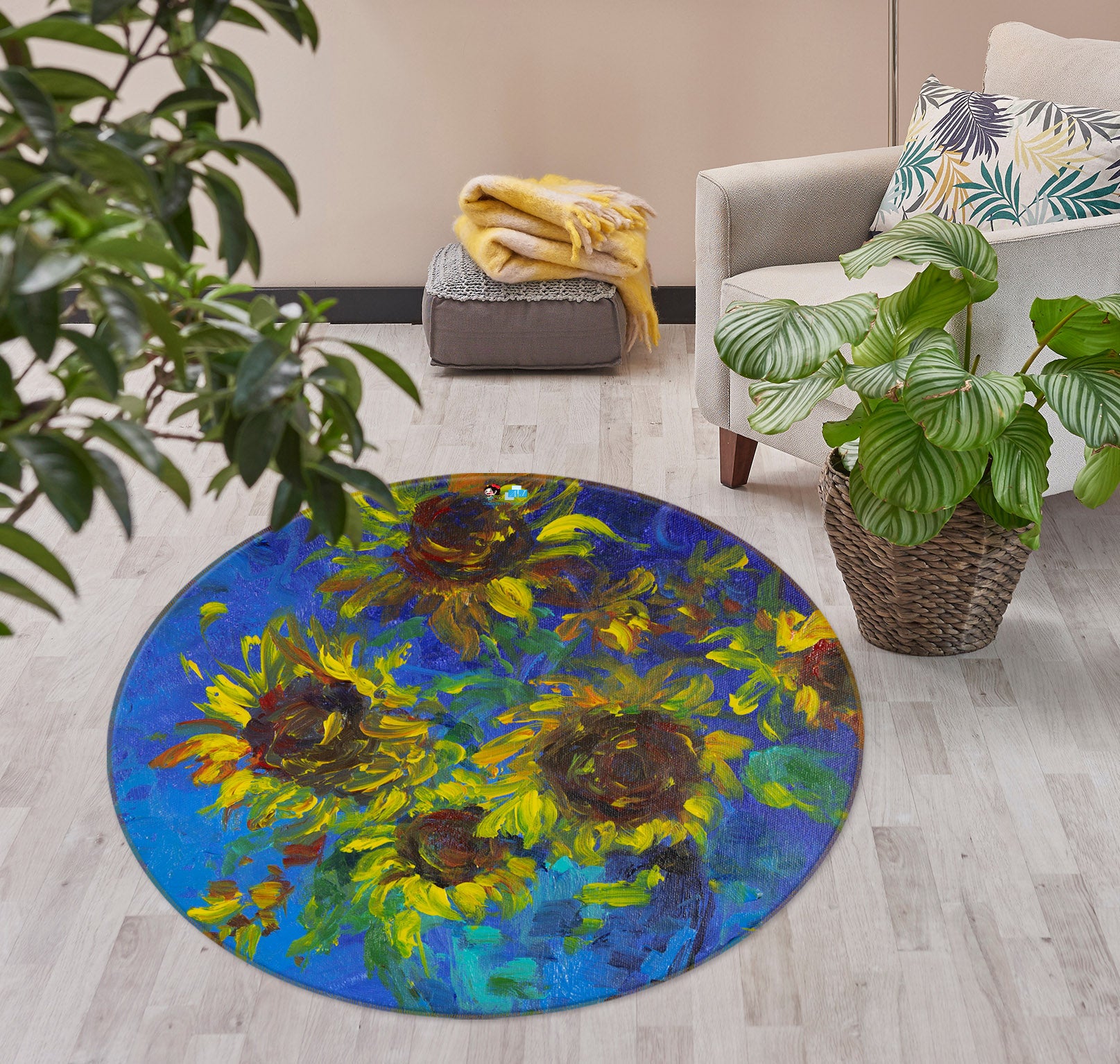 3D Sunflower Bush 1117 Debi Coules Rug Round Non Slip Rug Mat