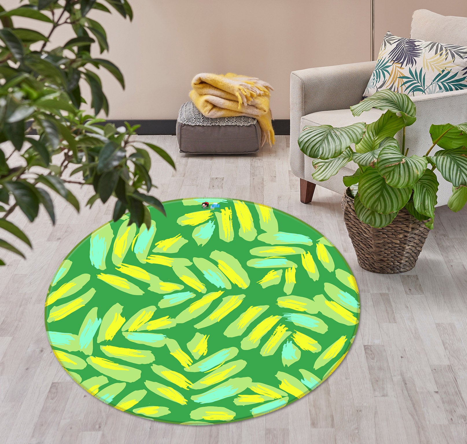 3D Green Pattern 10542 Kashmira Jayaprakash Rug Round Non Slip Rug Mat