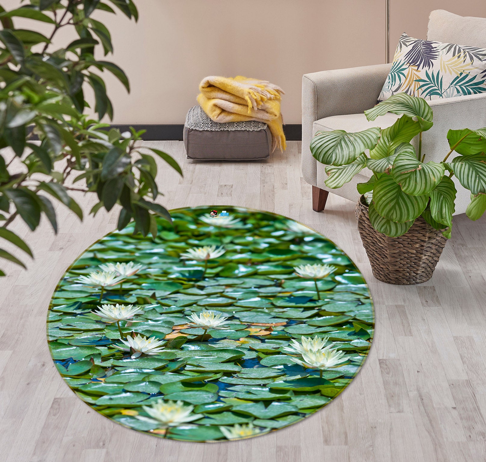 3D Lotus Pond 7310 Assaf Frank Rug Round Non Slip Rug Mat