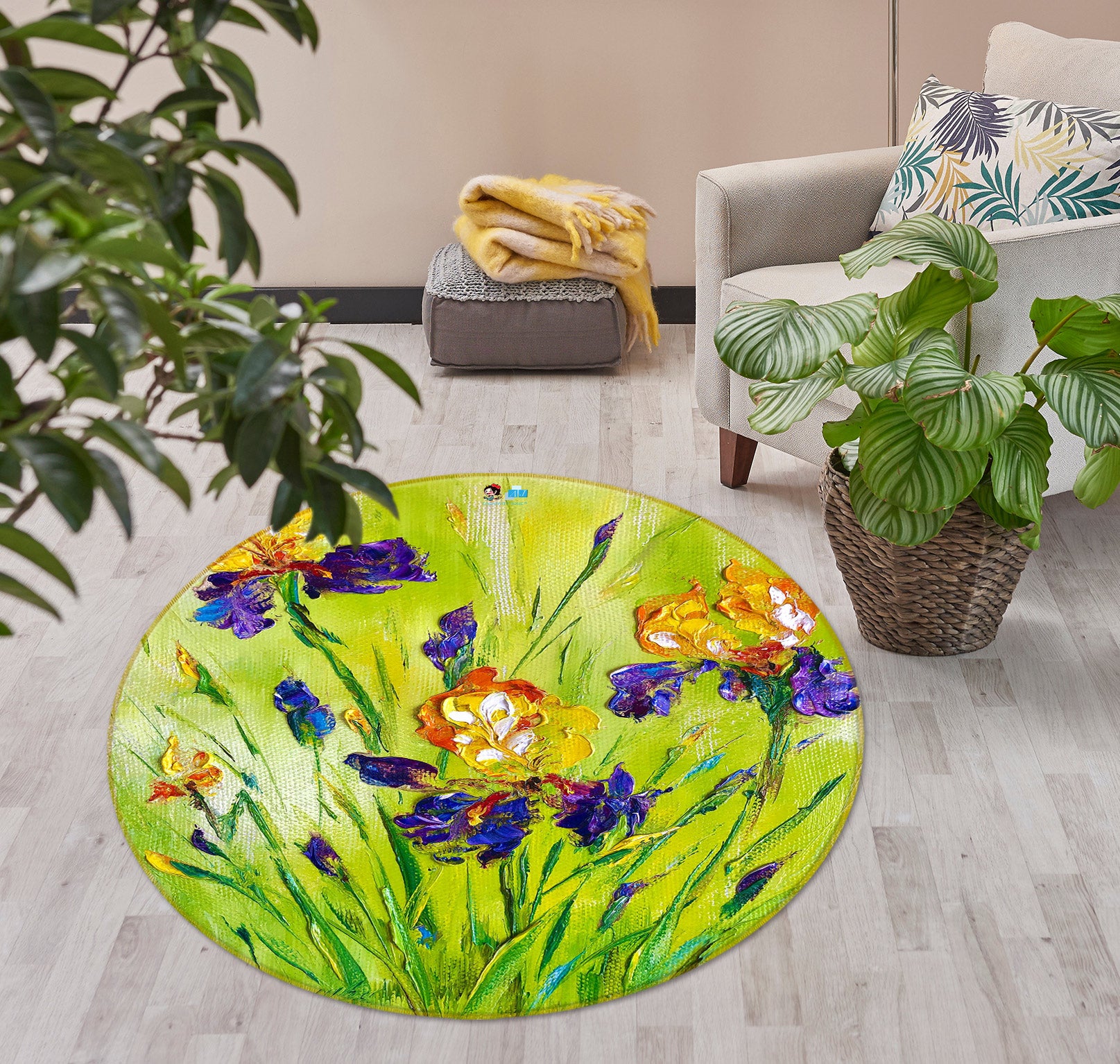 3D Paint Flower 750 Skromova Marina Rug Round Non Slip Rug Mat