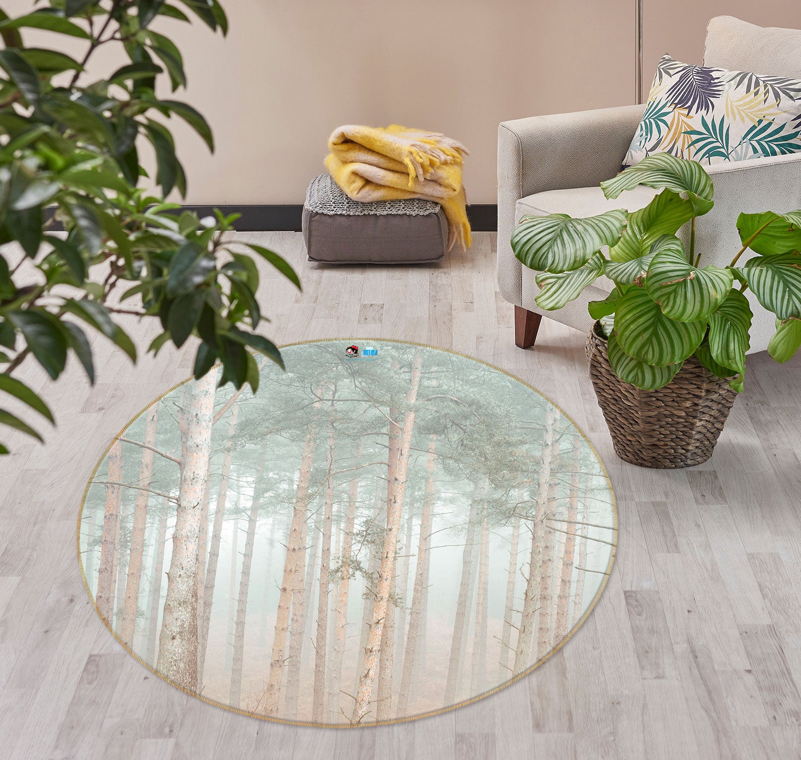 3D Green Trees 7592 Assaf Frank Rug Round Non Slip Rug Mat