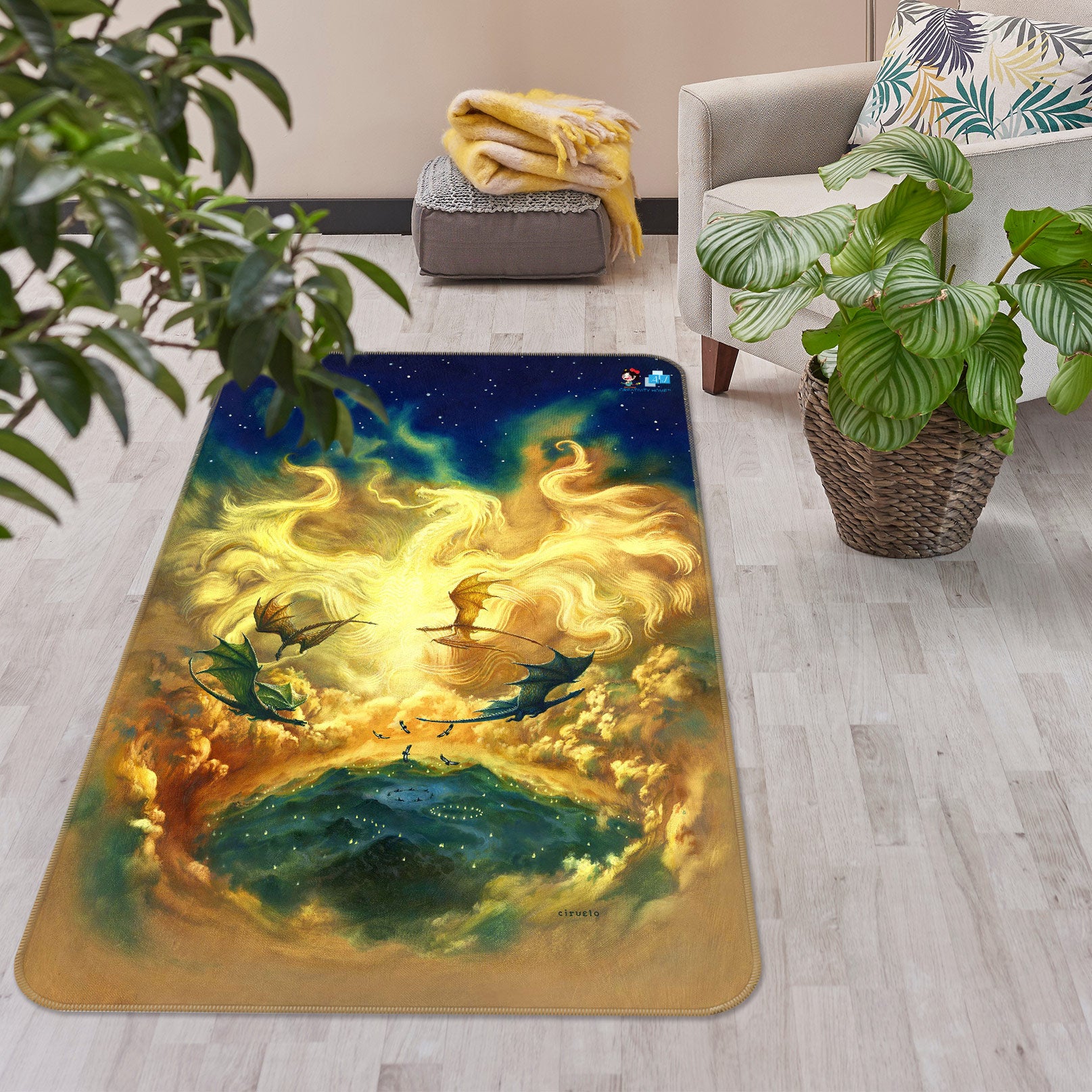 3D Dragon Big Stone Texture 6041 Ciruelo Rug Non Slip Rug Mat