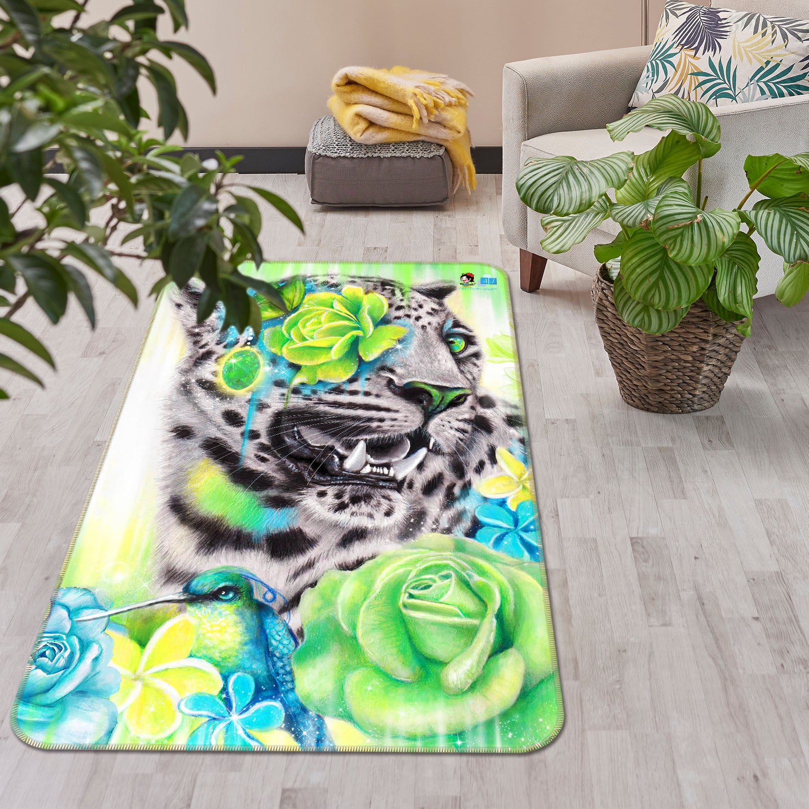 3D Green Rose Tiger 8516 Sheena Pike Rug Non Slip Rug Mat