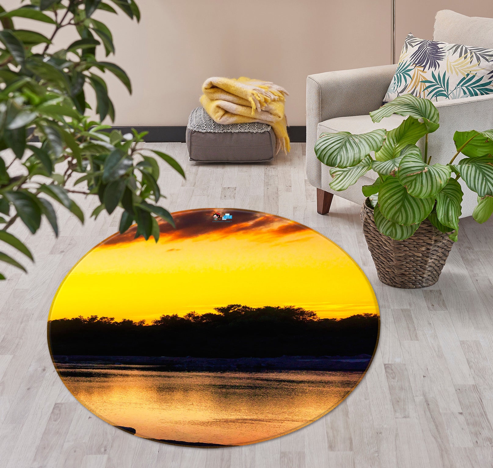 3D Sunset Lake 5027 Beth Sheridan Rug Round Non Slip Rug Mat