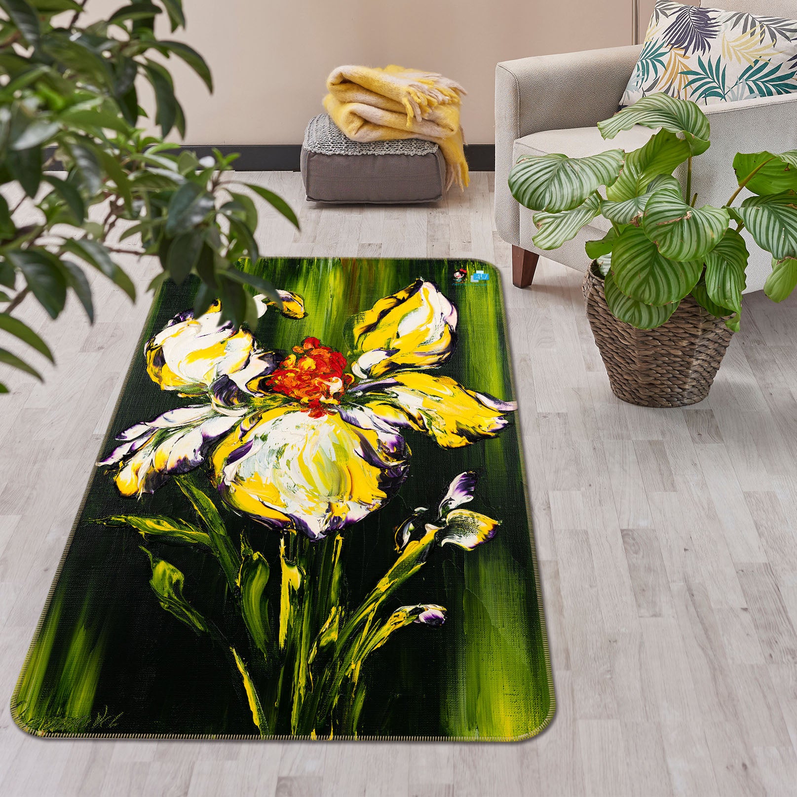 3D Yellow Flower 1305 Skromova Marina Rug Non Slip Rug Mat