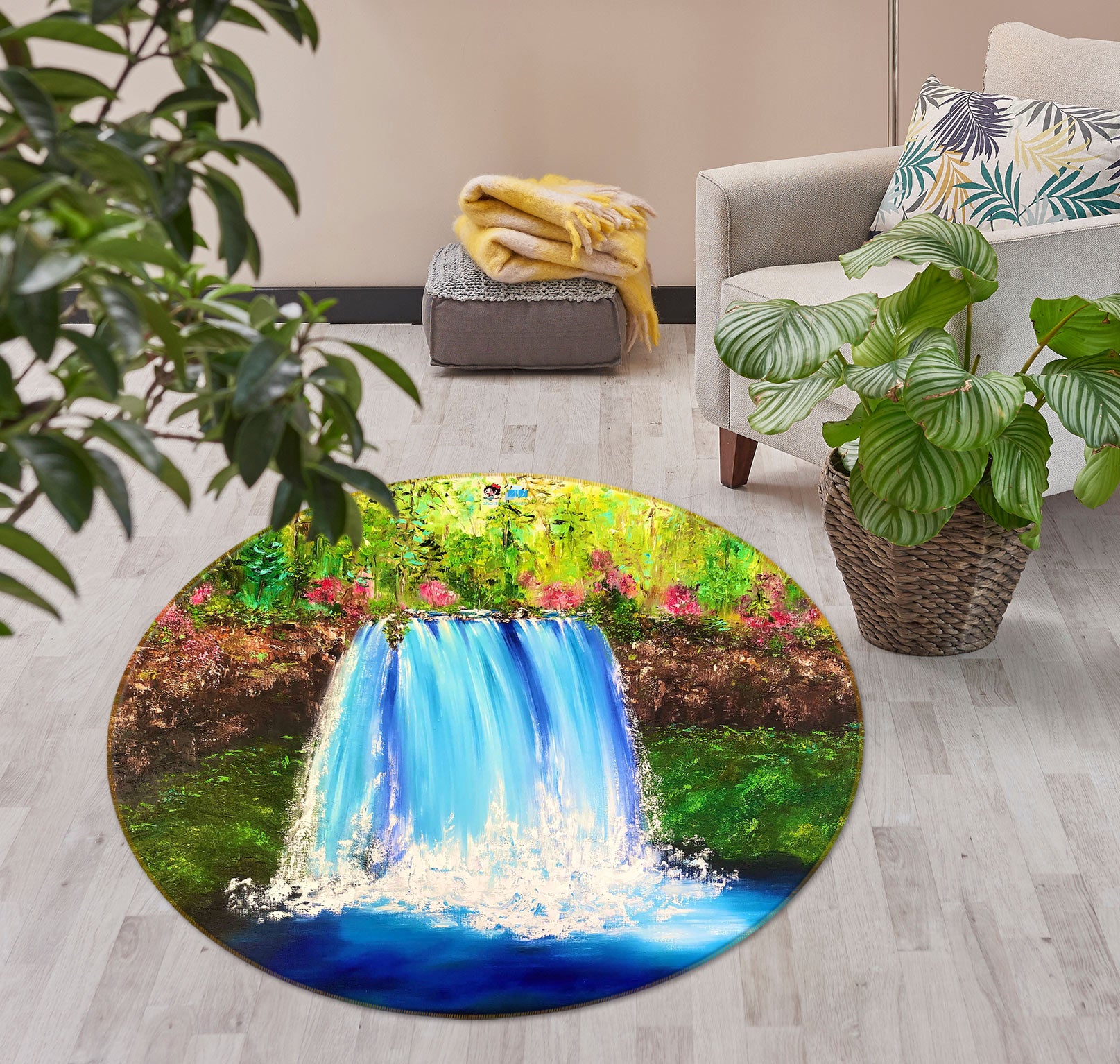 3D Blue Waterfall 816 Skromova Marina Rug Round Non Slip Rug Mat