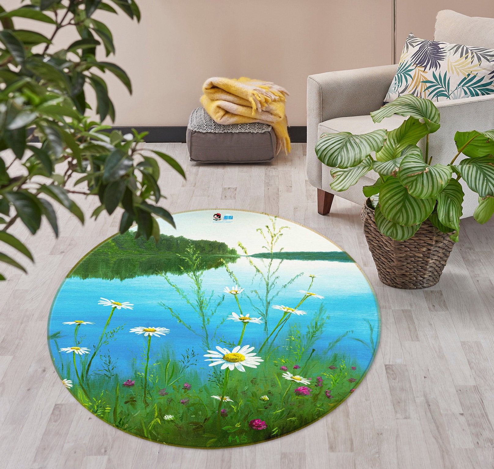 3D Riverside Flowers Grass 18133 Marina Zotova Rug Round Non Slip Rug Mat