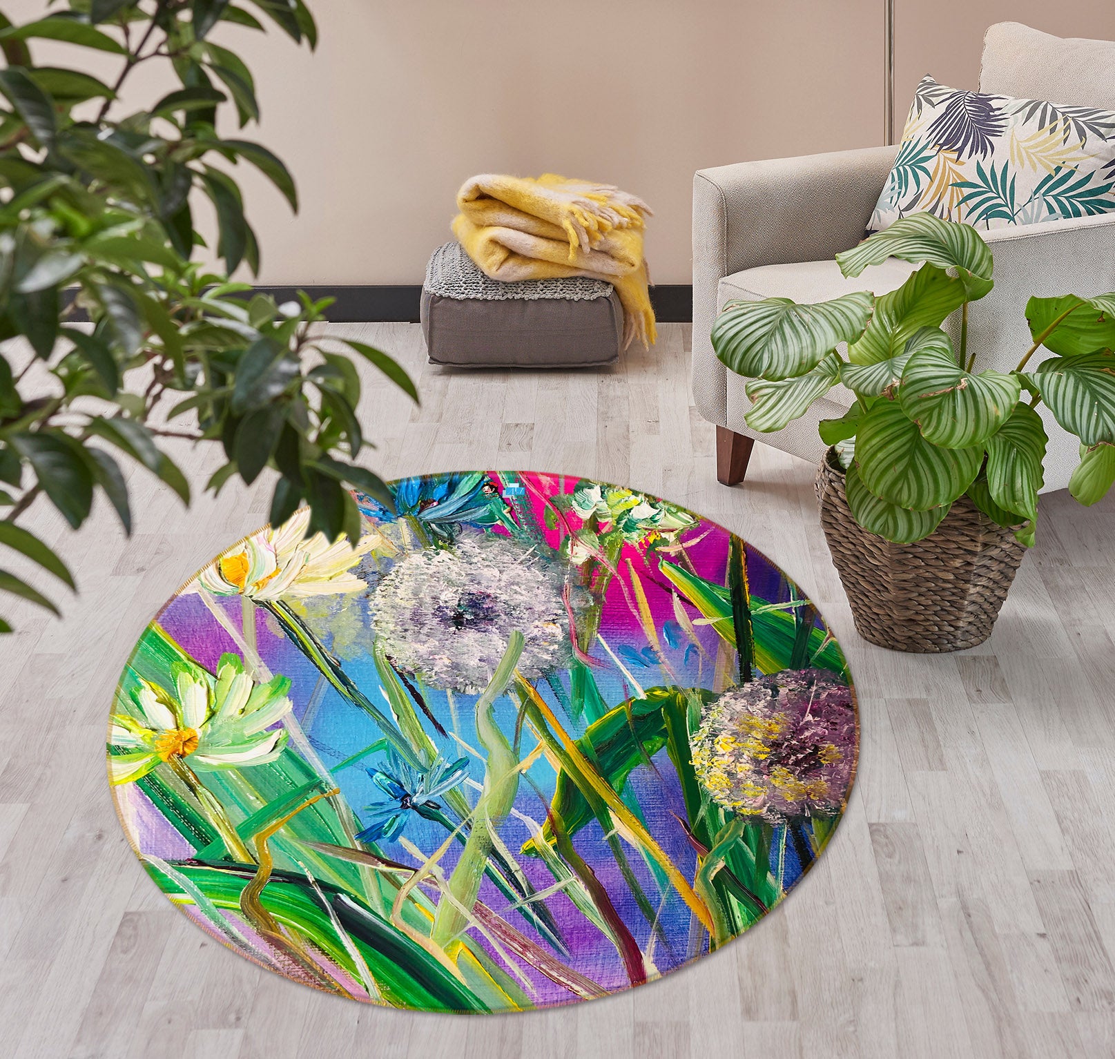 3D Dandelion Flower 863 Skromova Marina Rug Round Non Slip Rug Mat