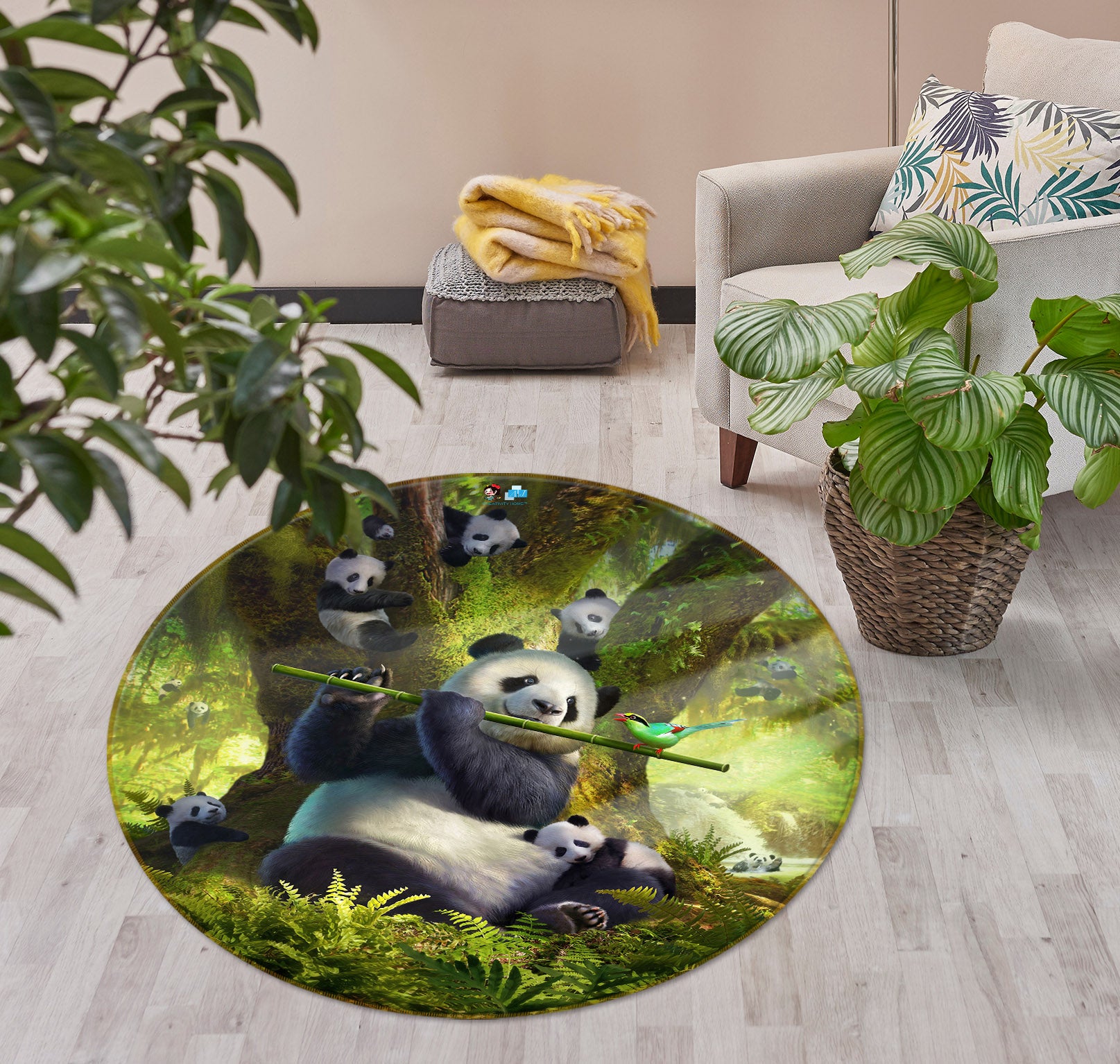 3D Panda Trees 83139 Jerry LoFaro Rug Round Non Slip Rug Mat