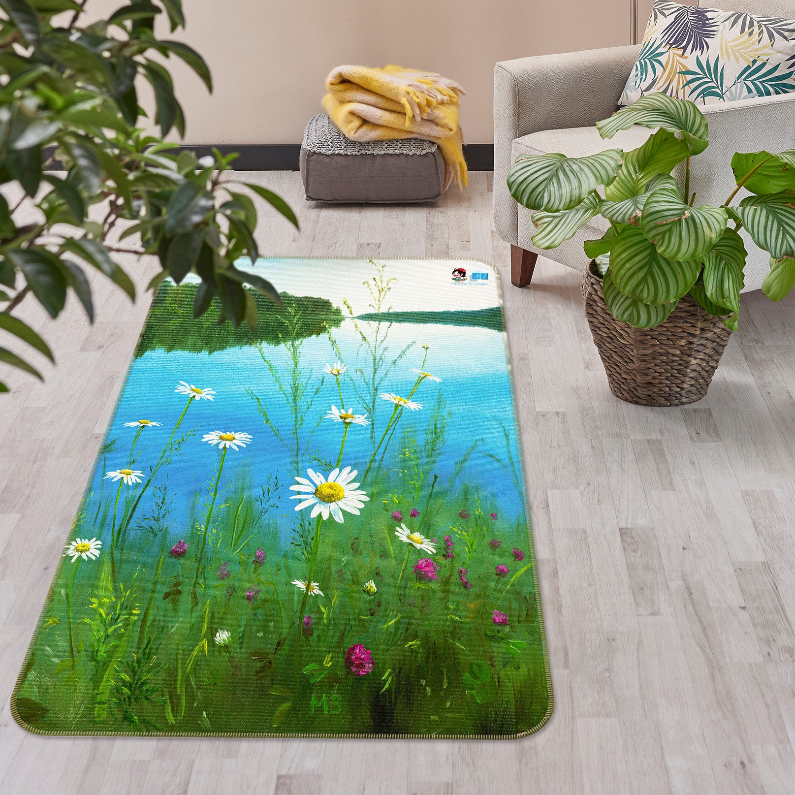 3D Riverside Flowers Grass 1898 Marina Zotova Rug Non Slip Rug Mat