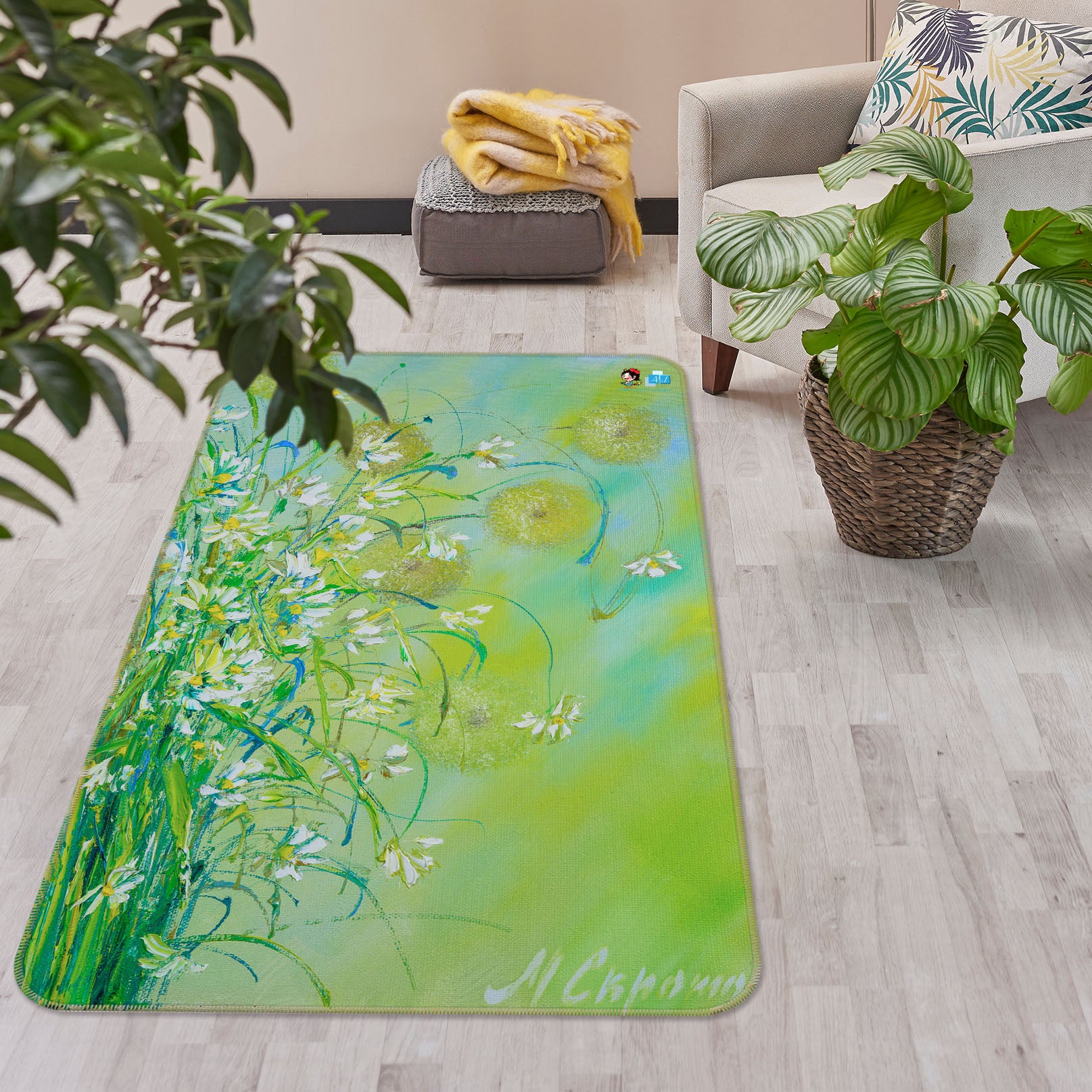 3D Green Flower Ball 1264 Skromova Marina Rug Non Slip Rug Mat