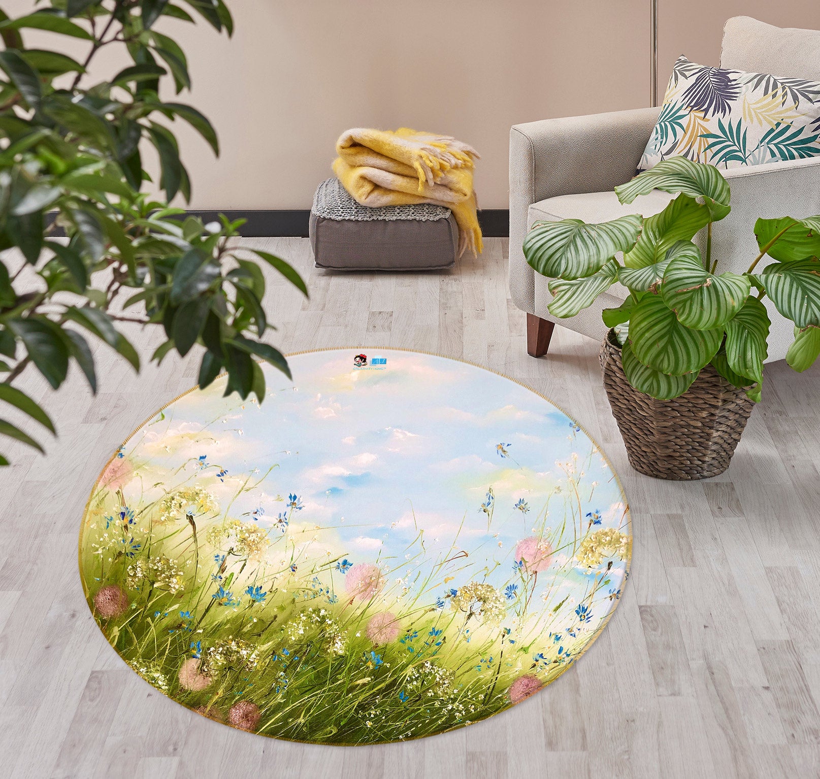 3D Grass Wildflowers 805 Skromova Marina Rug Round Non Slip Rug Mat