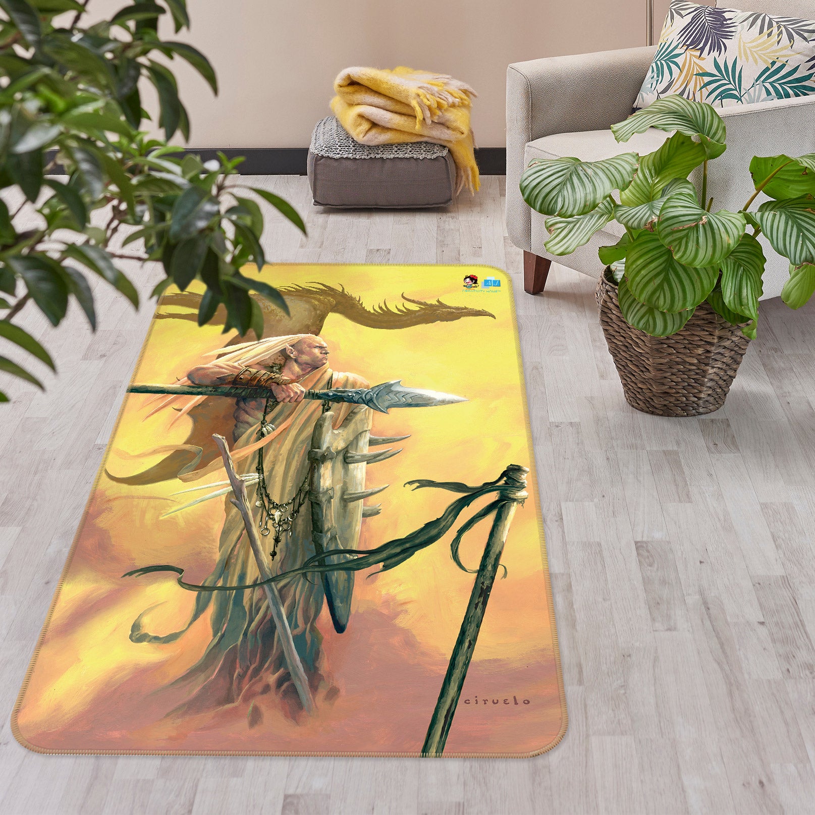 3D Sword Man Dragon 6019 Ciruelo Rug Non Slip Rug Mat