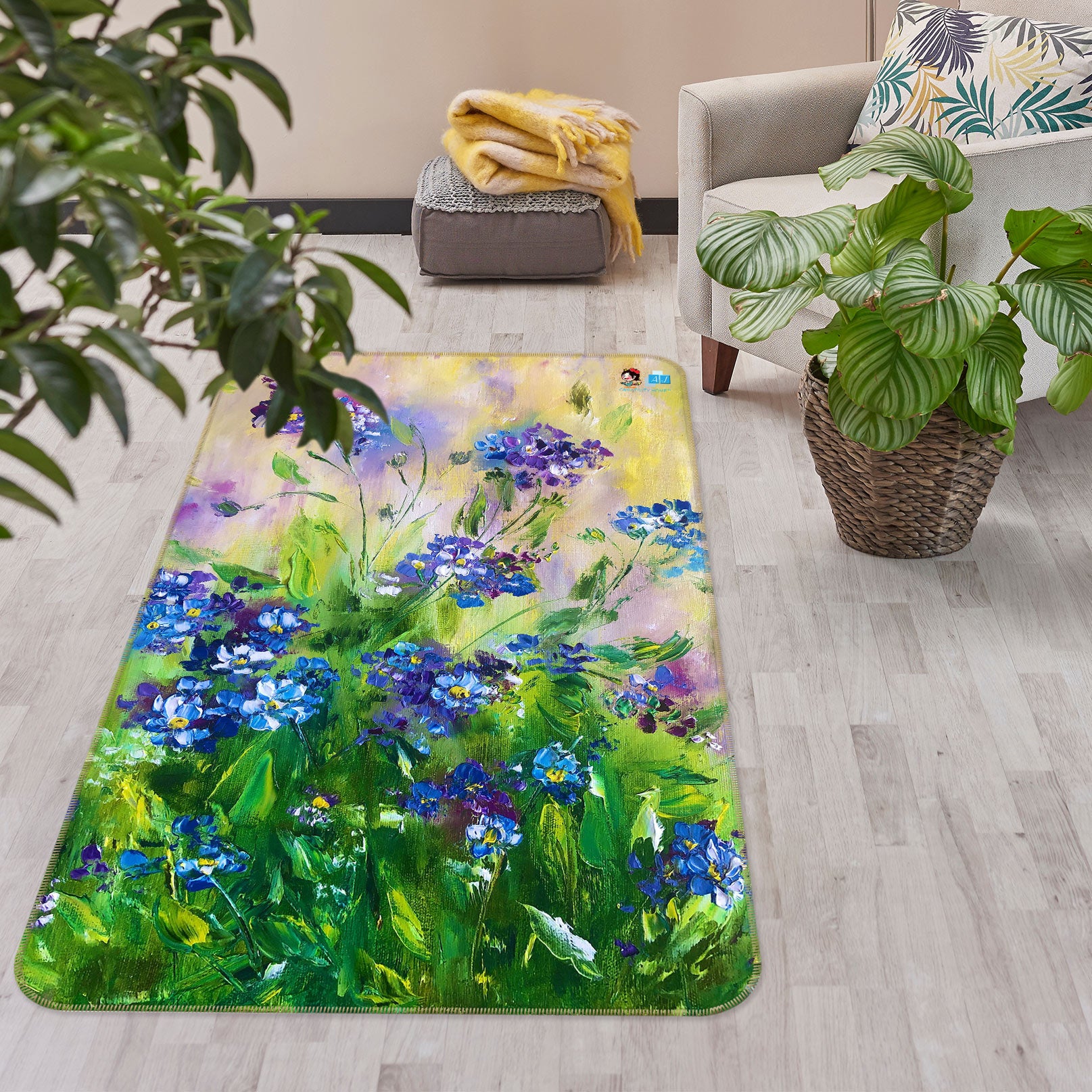 3D Blue Wildflowers 1173 Skromova Marina Rug Non Slip Rug Mat