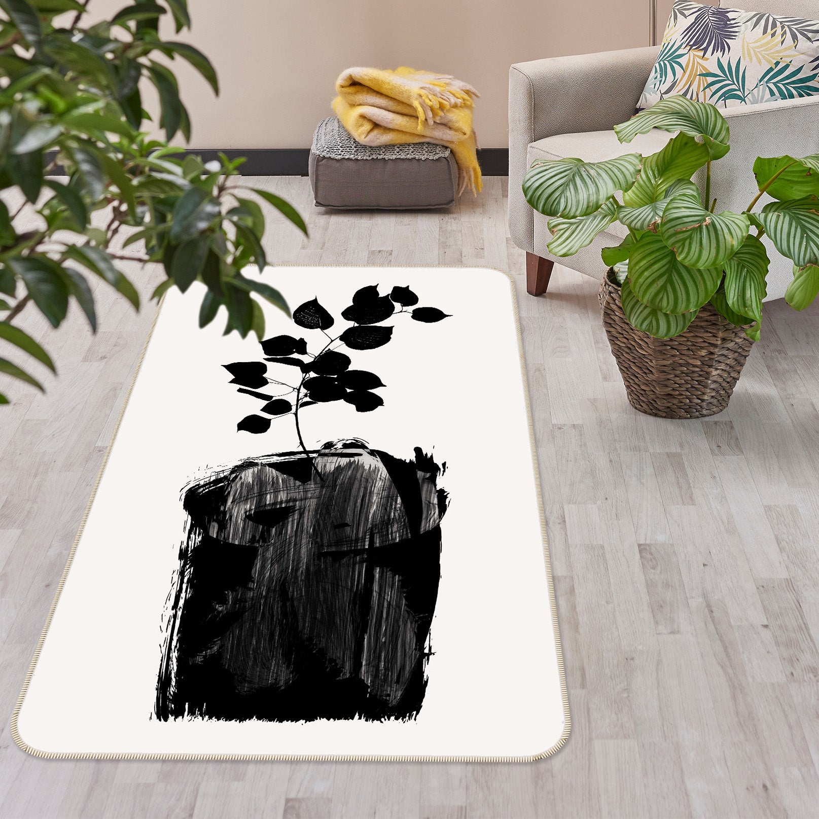 3D Black Pattern Leaves 1106 Boris Draschoff Rug Non Slip Rug Mat